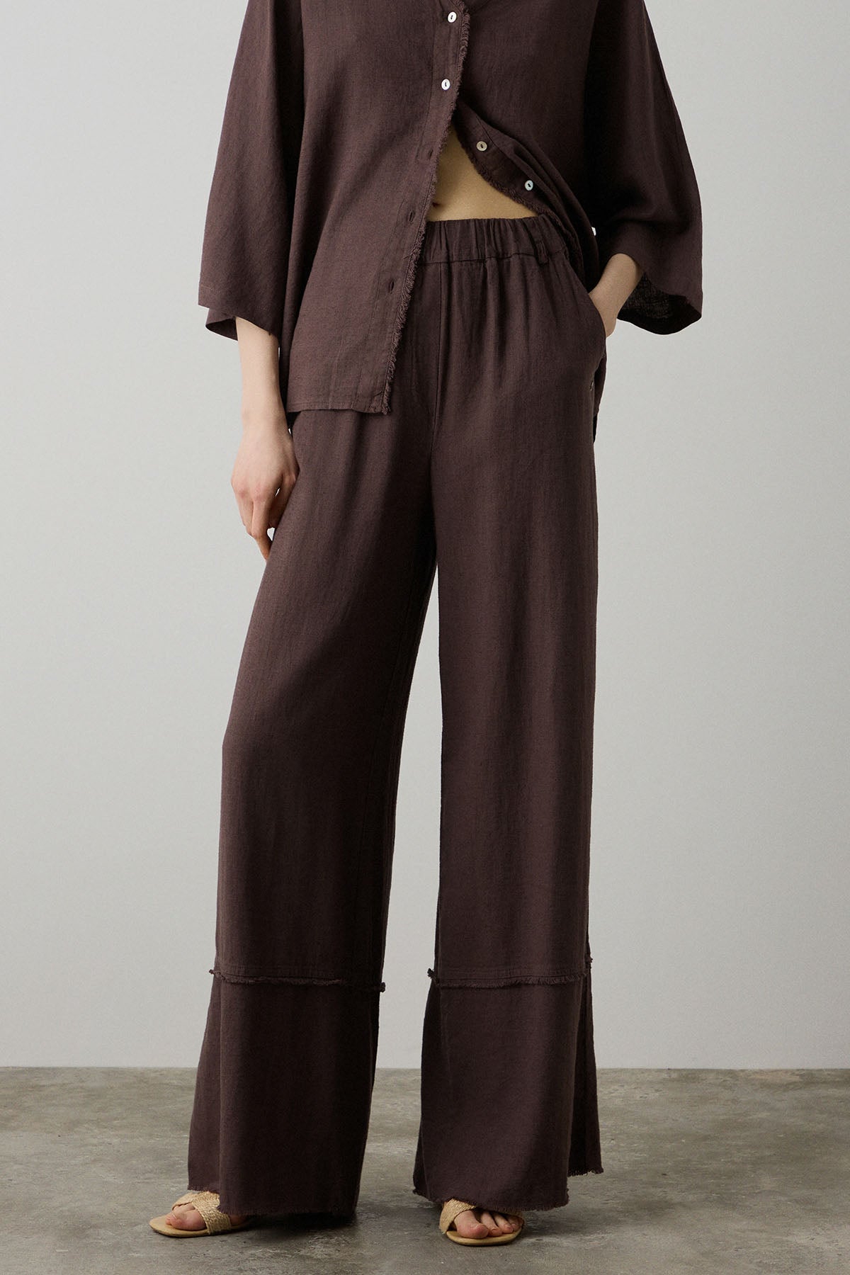 Bsb Geniş Kesim Beli Lastikli Keten Pantolon