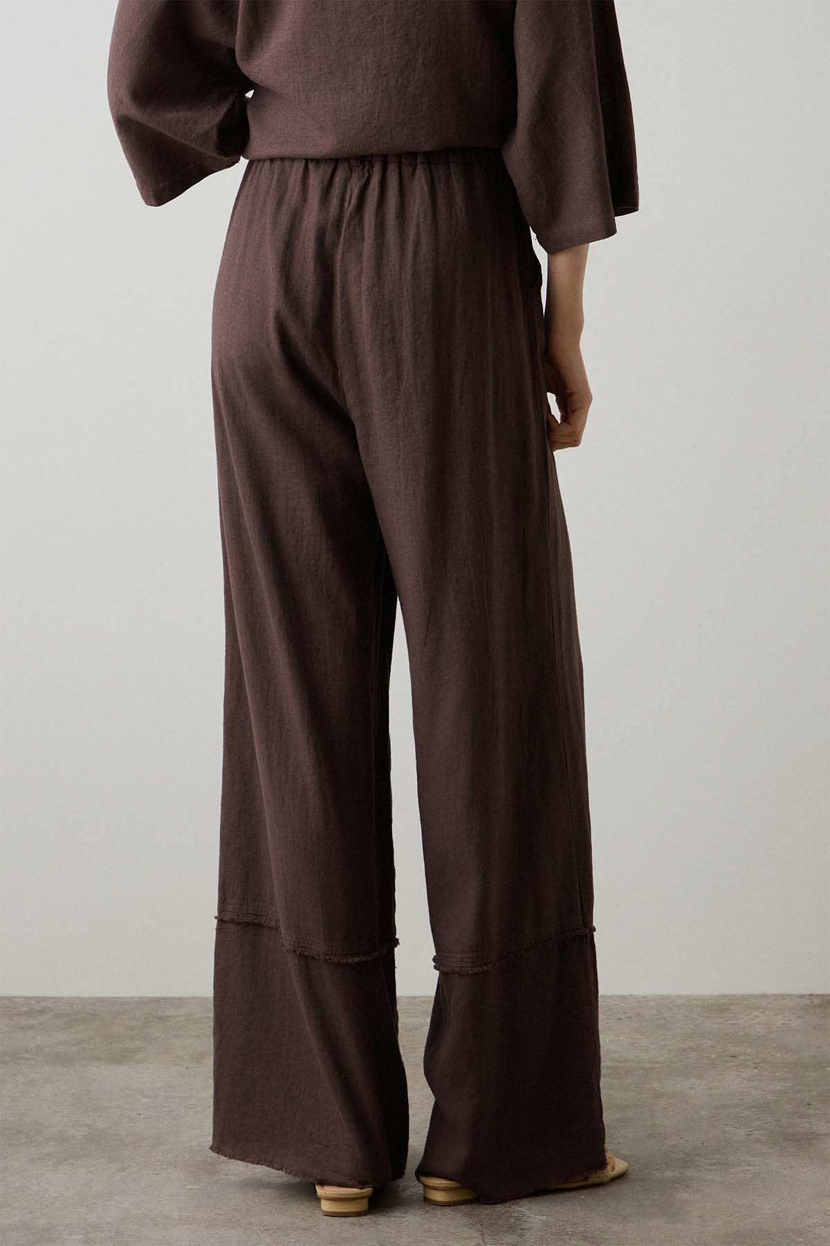 Bsb Geniş Kesim Beli Lastikli Keten Pantolon