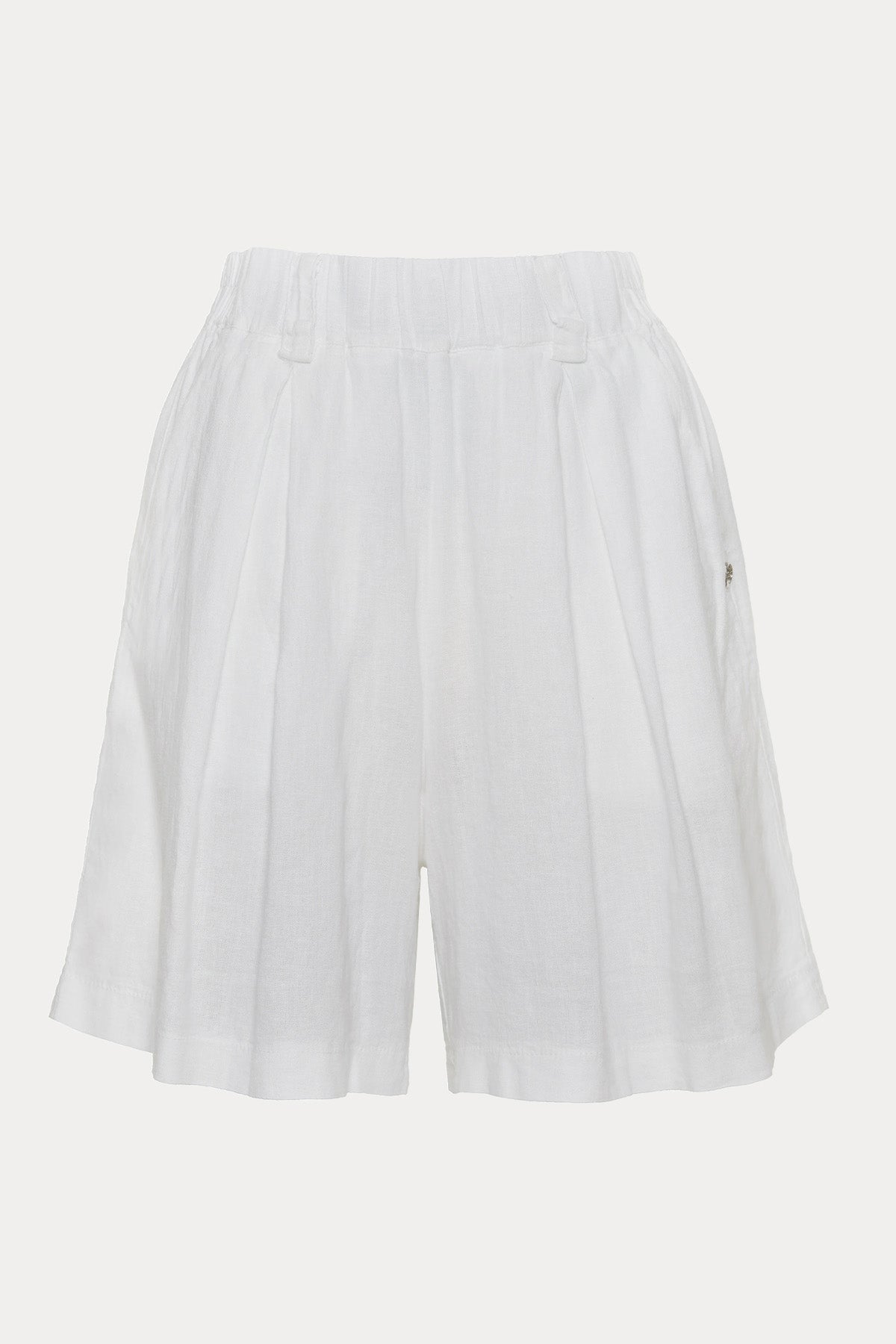 Bsb Geniş Kesim Yüksek Bel Beli Lastikli Keten Şort