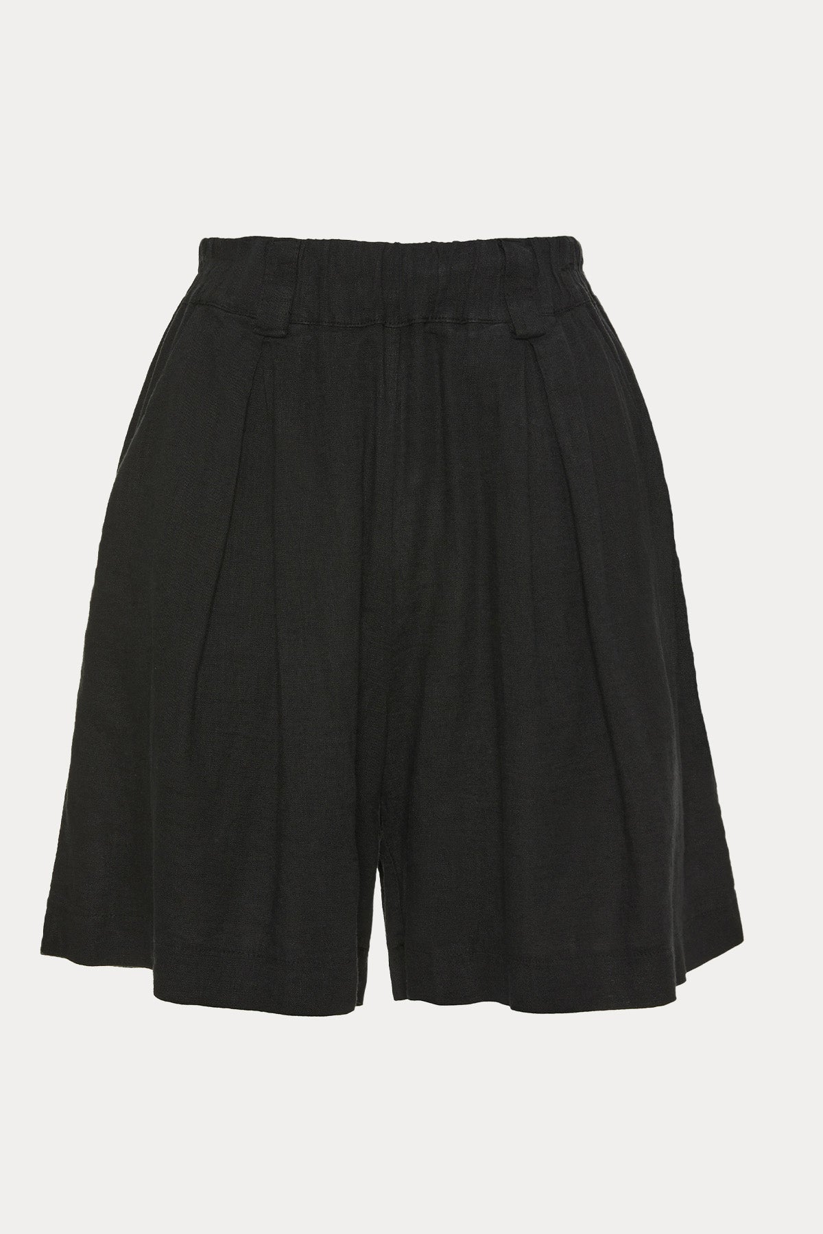 Bsb Geniş Kesim Yüksek Bel Beli Lastikli Keten Şort