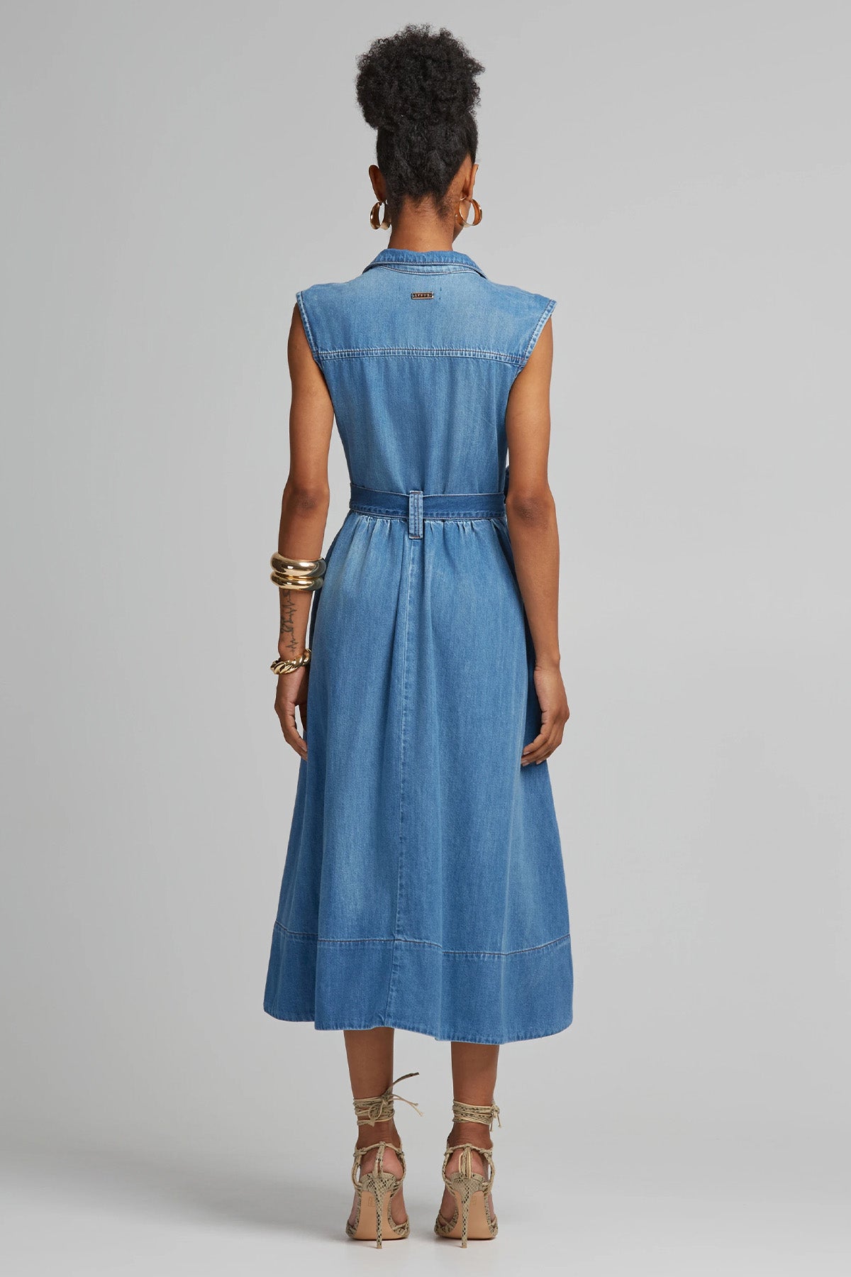 Lynne Kemerli Midi Denim Elbise-Elbise-Libas