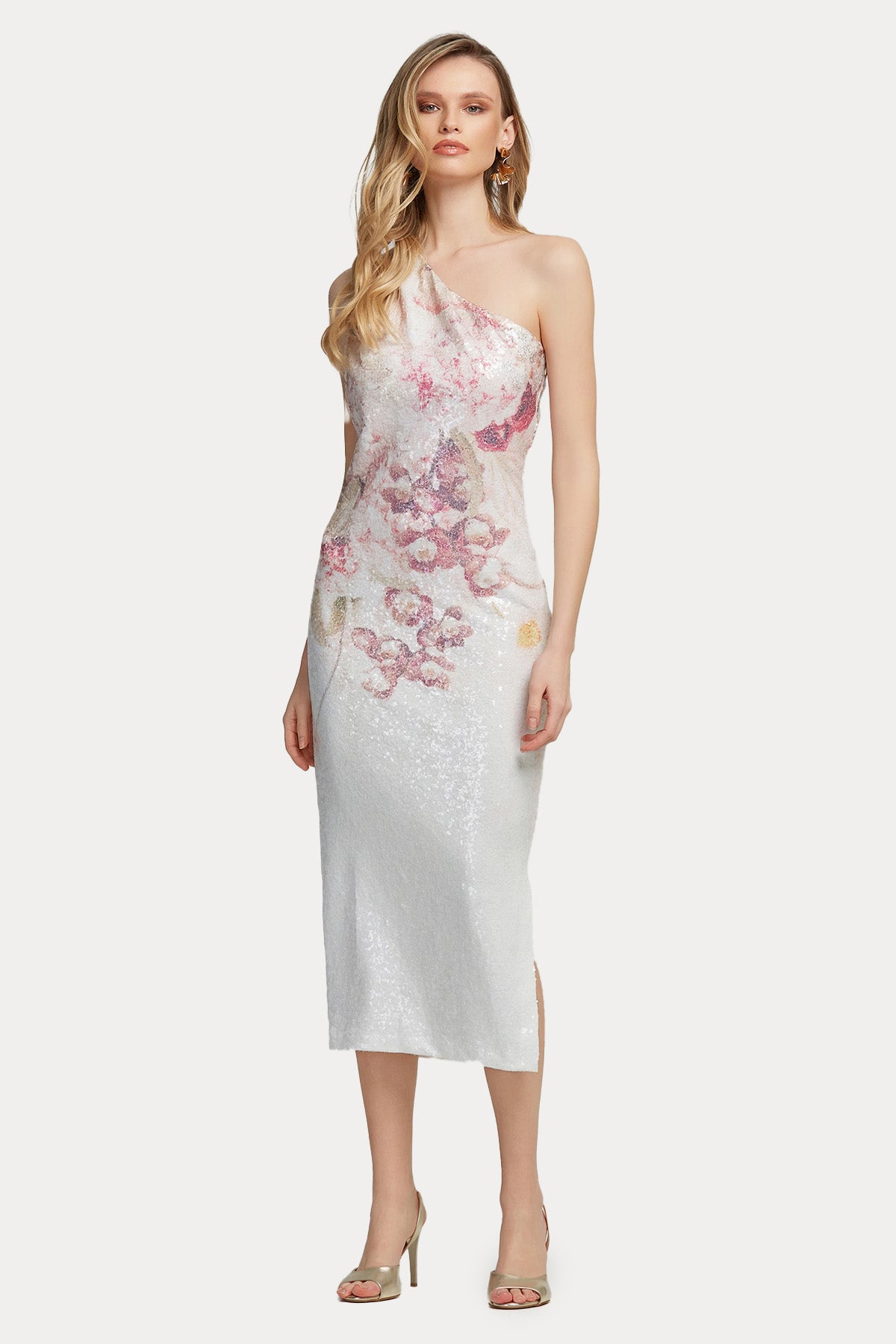 Lynne Tek Omuz Payetli Midi Abiye Elbise