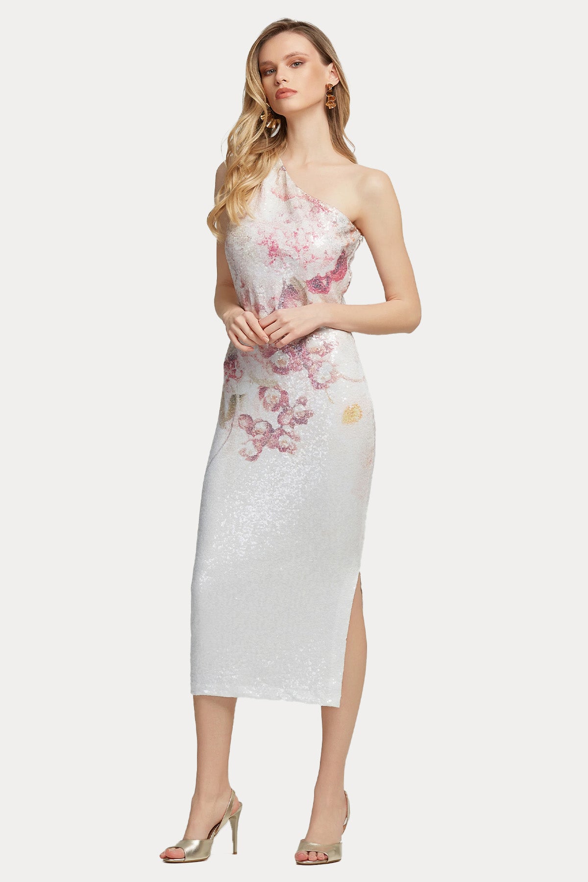 Lynne Tek Omuz Payetli Midi Abiye Elbise