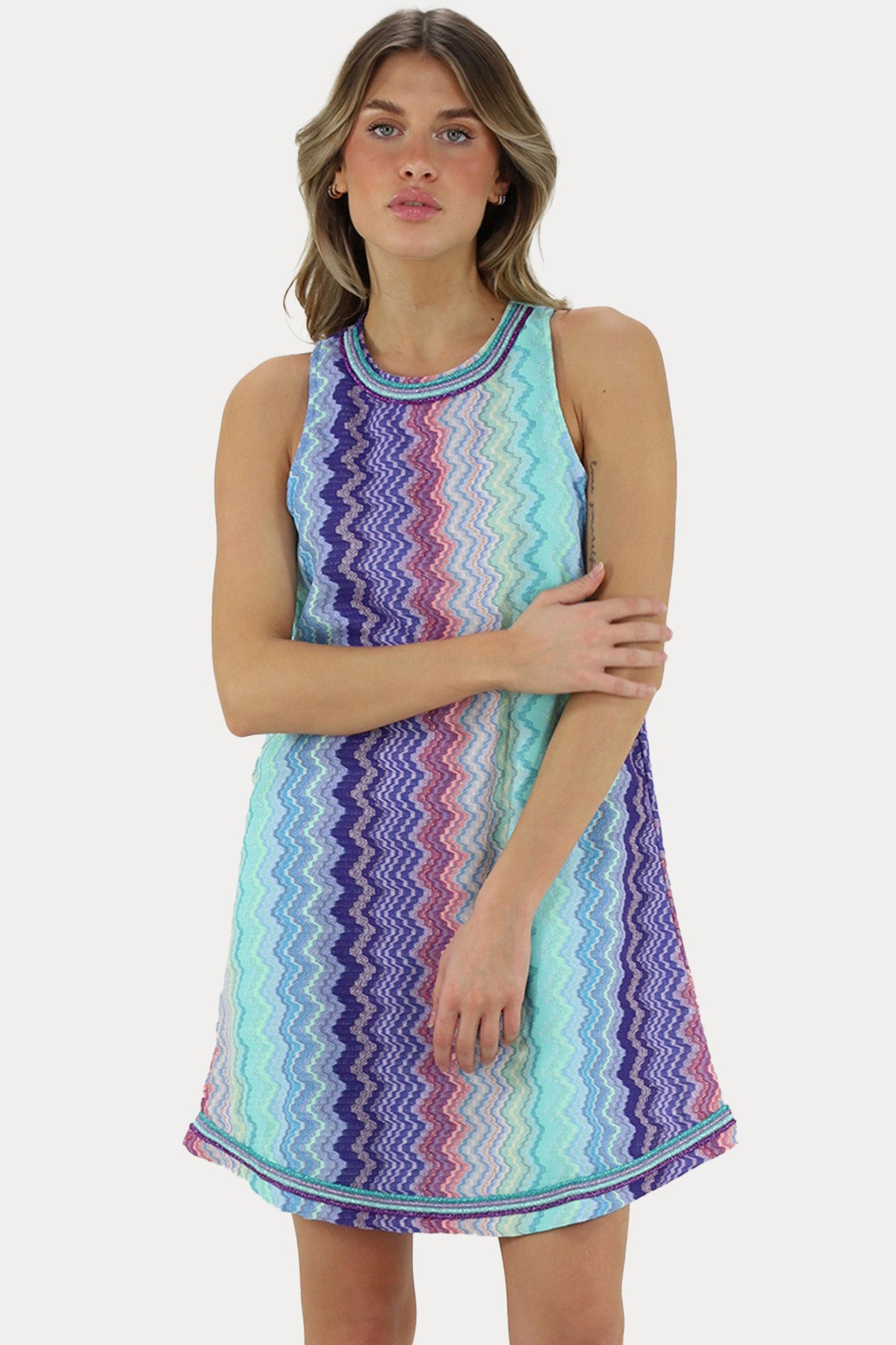 Pho Firenze Renkli Desenli Mini Elbise