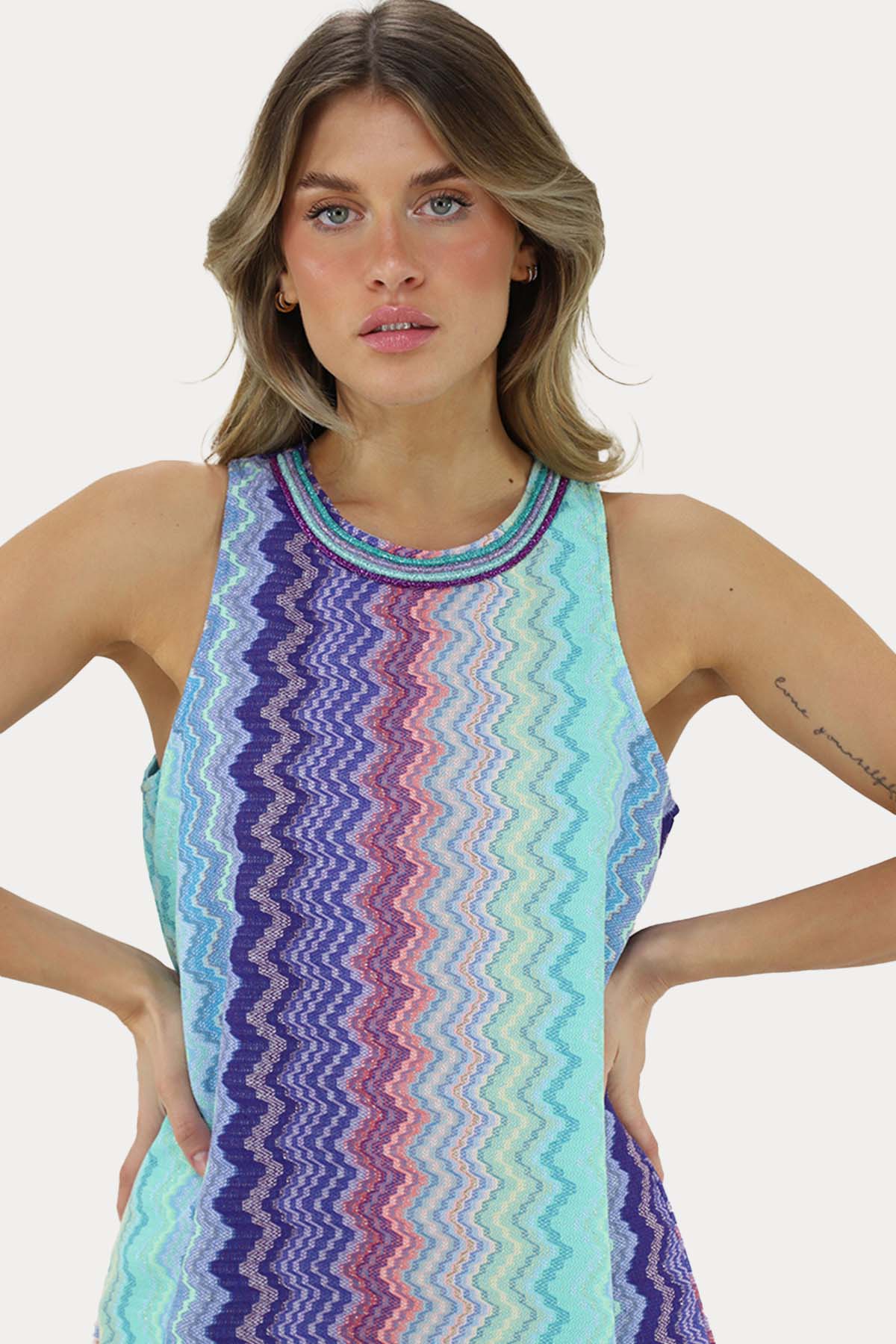 Pho Firenze Renkli Desenli Mini Elbise