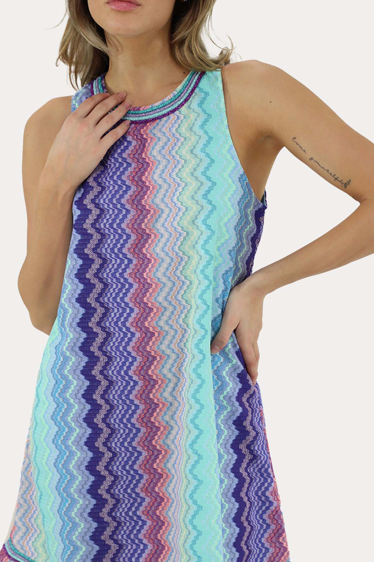 Pho Firenze Renkli Desenli Mini Elbise