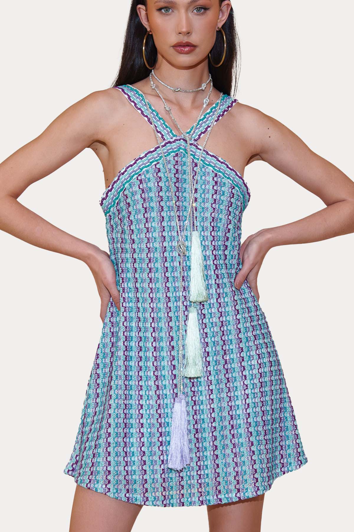 Pho Firenze Renkli Desenli Mini Elbise