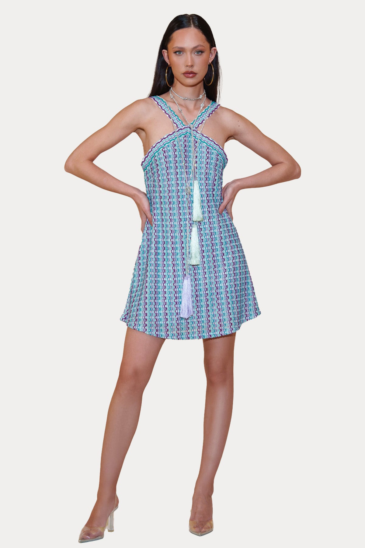 Pho Firenze Renkli Desenli Mini Elbise