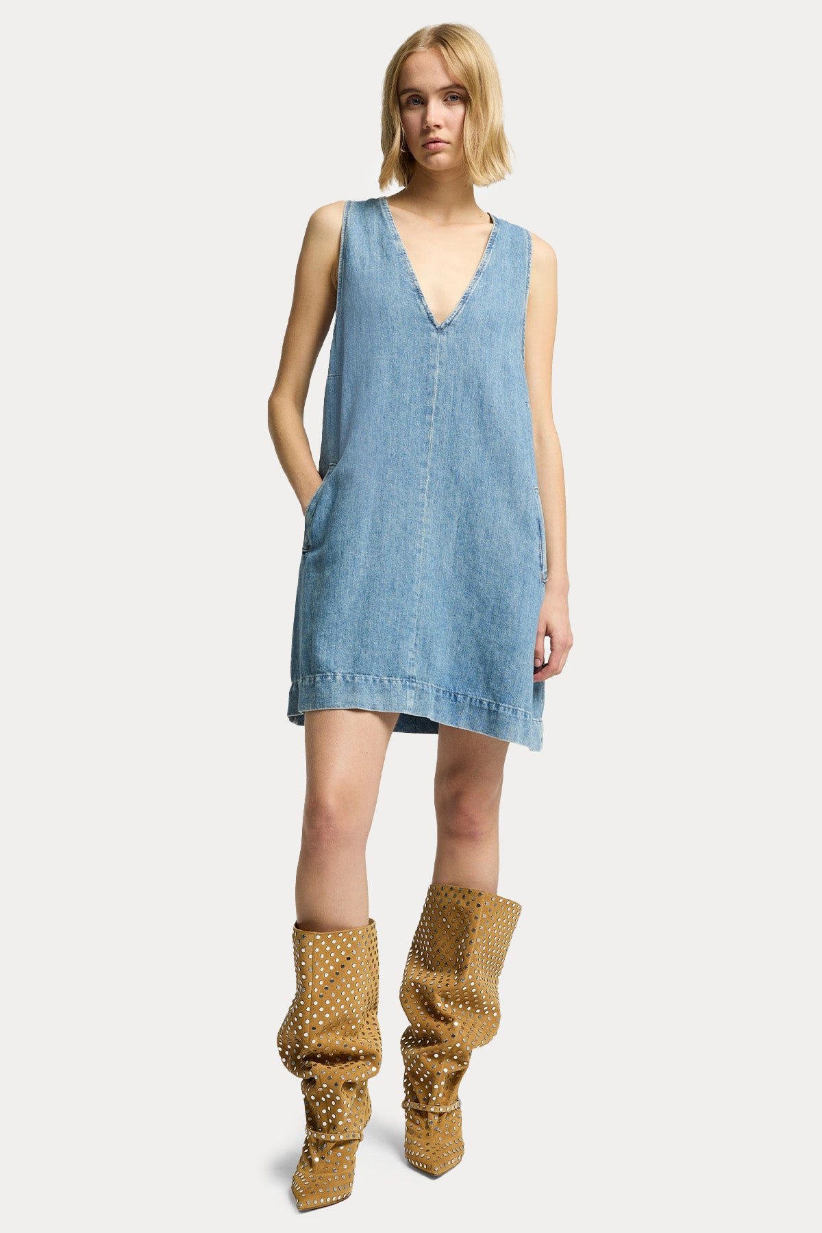 7 For All Mankind Relaxed Fit Denim Mini Elbise