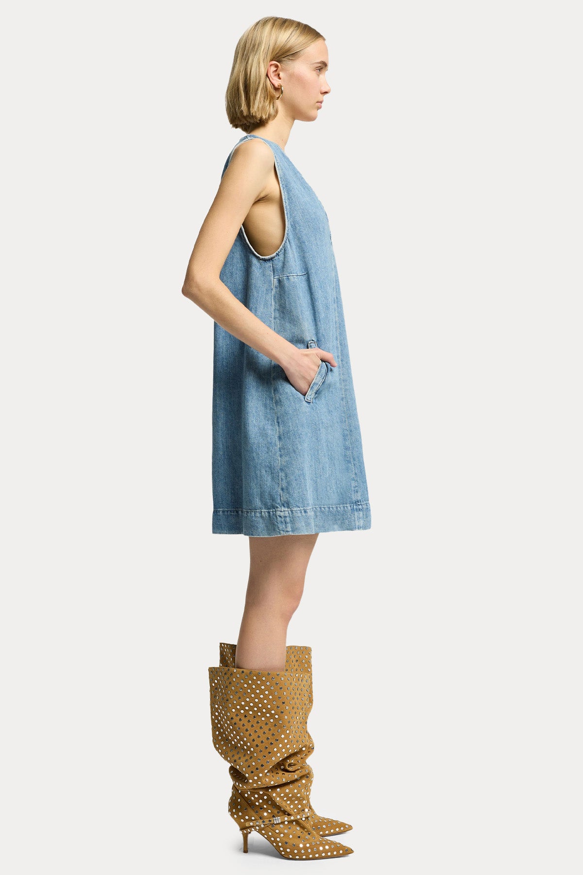 7 For All Mankind Relaxed Fit Denim Mini Elbise