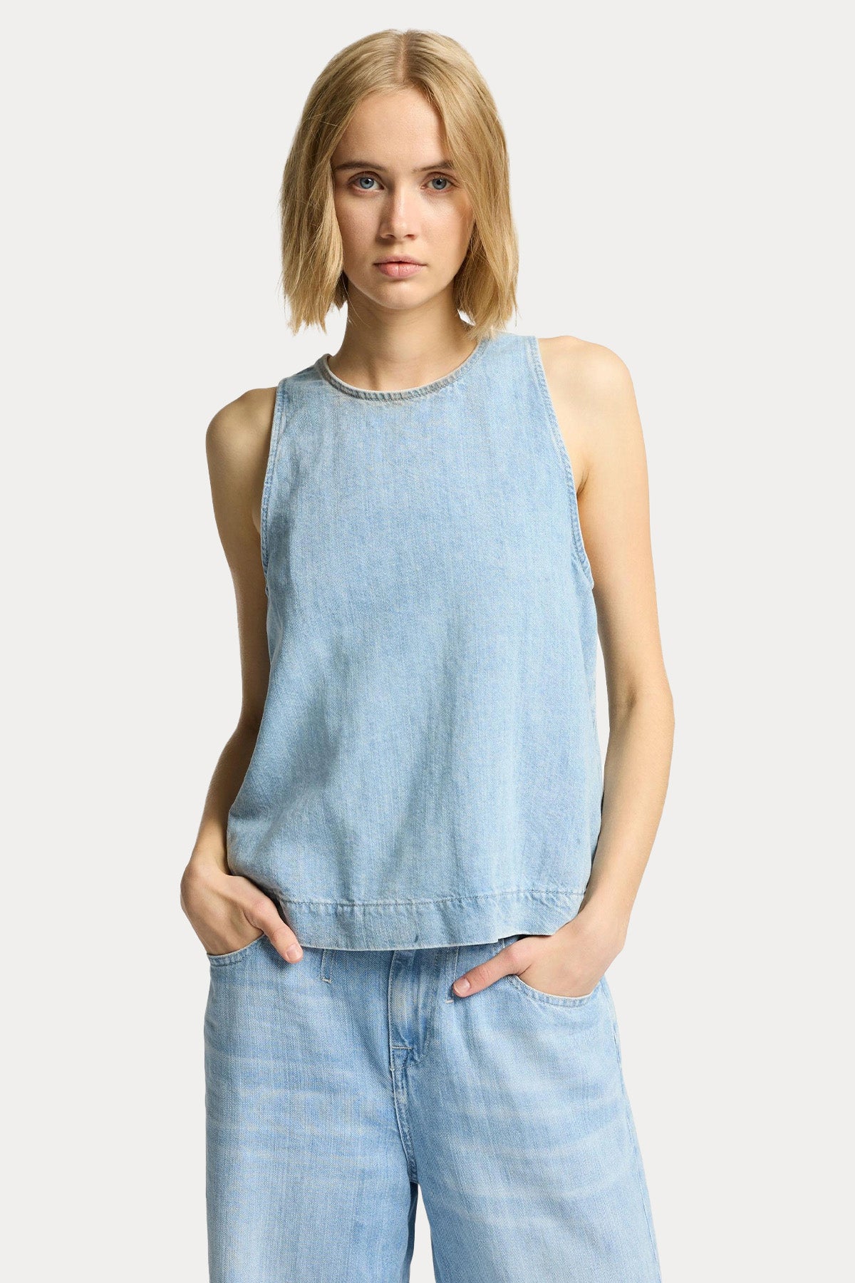 7 For All Mankind Relaxed Fit Denim Keten Bluz