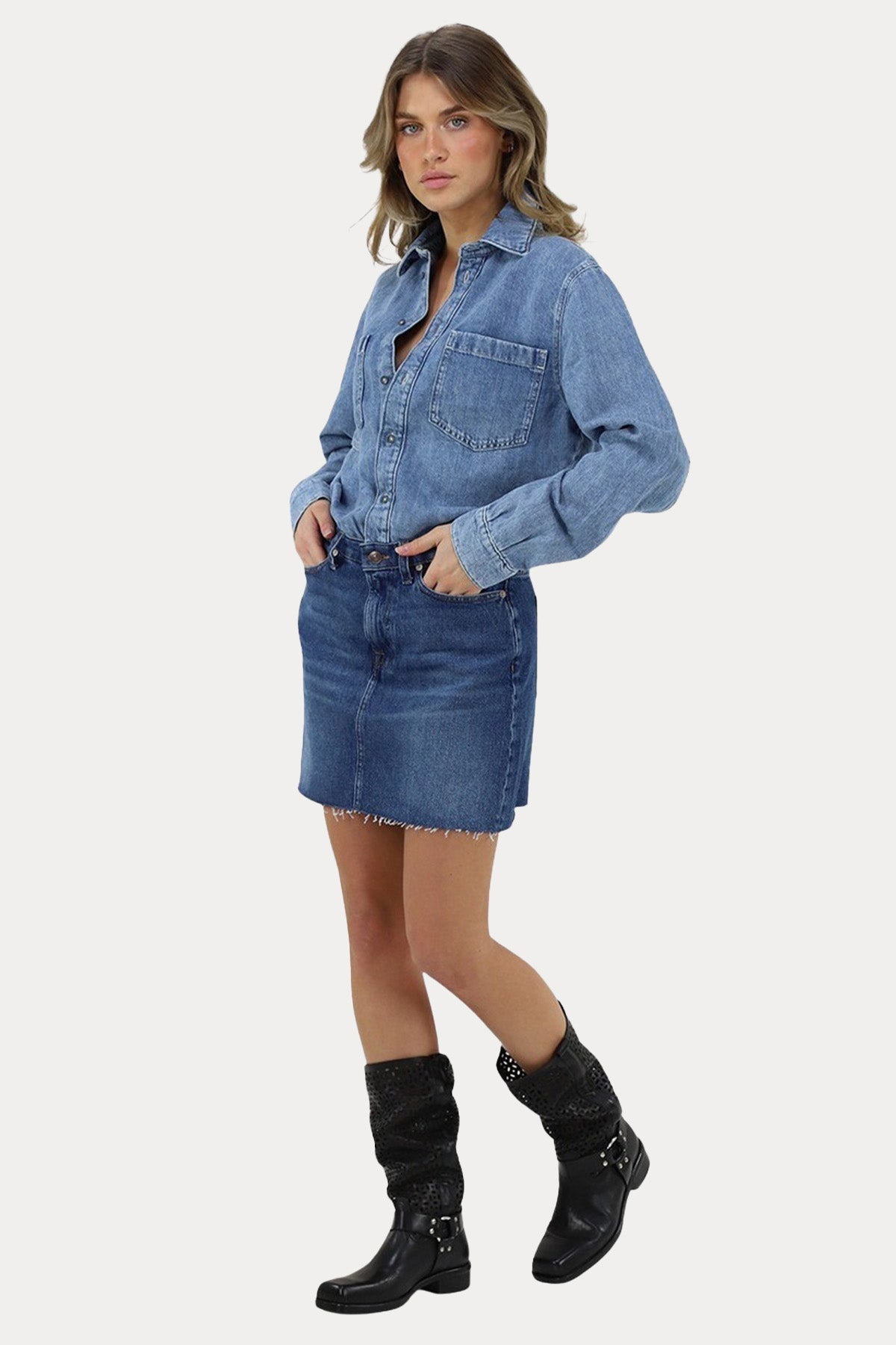 7 For All Mankind Relaxed Fit Denim Mini Elbise