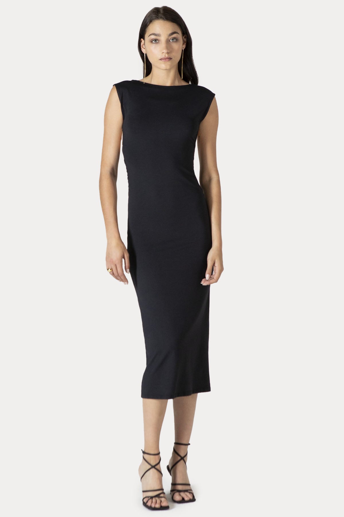 Hanita Sırt Dekolteli Streç Midi Elbise