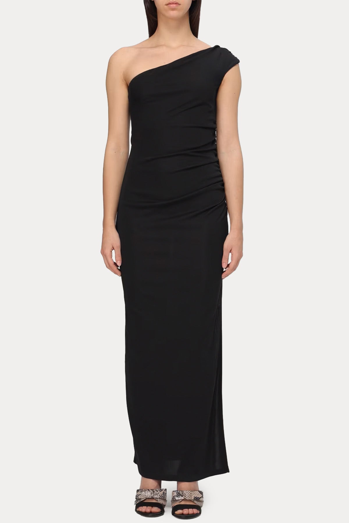 Hanita Tek Omuzlu Streç Maxi Elbise