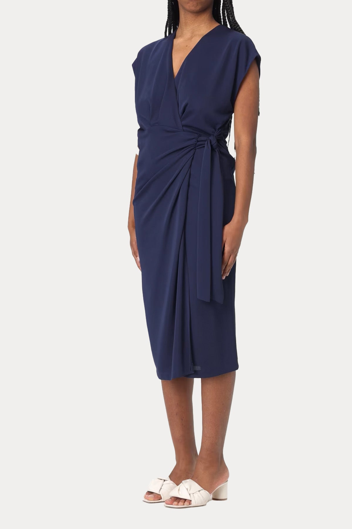 Hanita Kruvaze Bağlamalı Midi Abiye Elbise