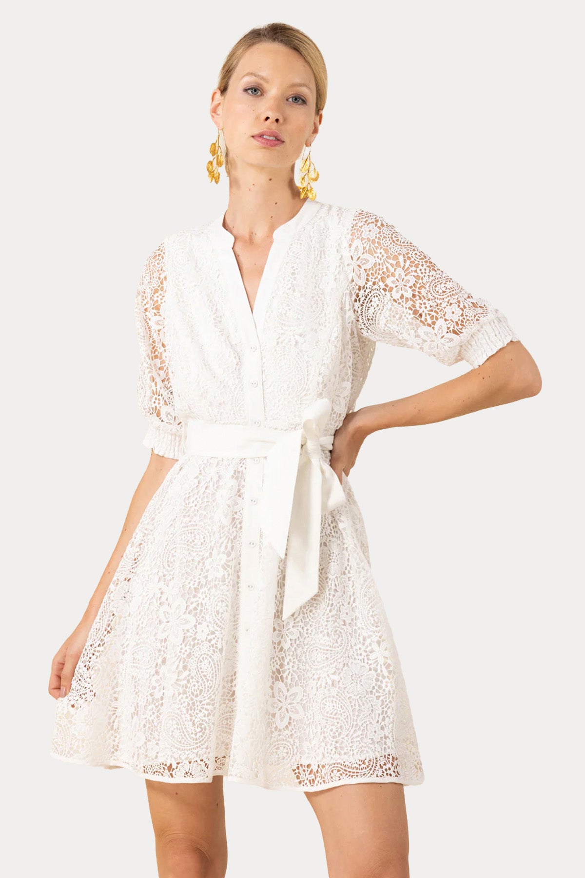 Hale Bob Kemerli Dantel Nakış Mini Elbise