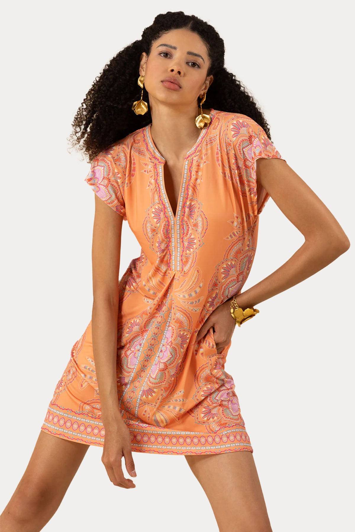 Hale Bob Hakim V Yaka Mini Elbise