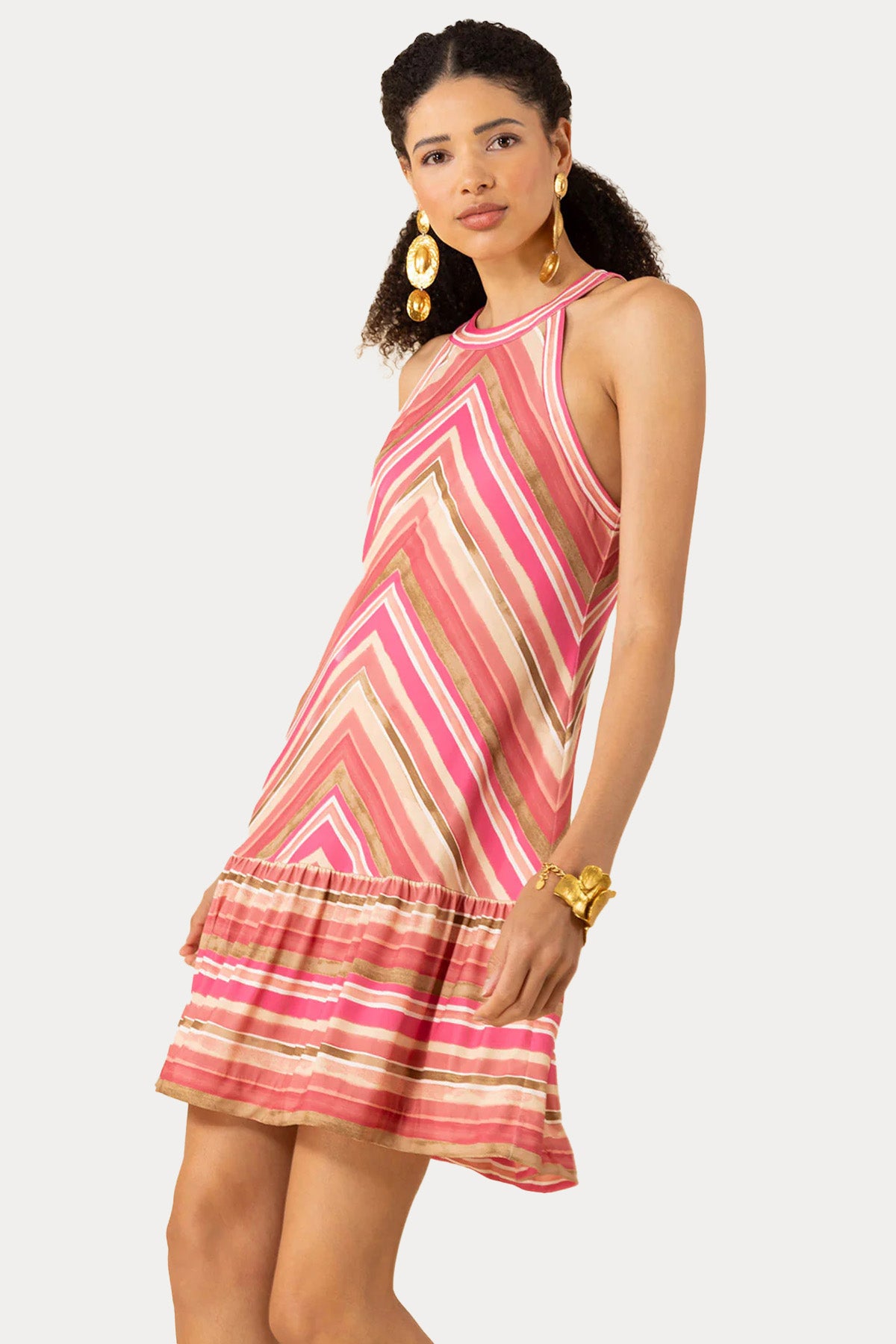 Hale Bob Renk Bloklu Streç Mini Elbise