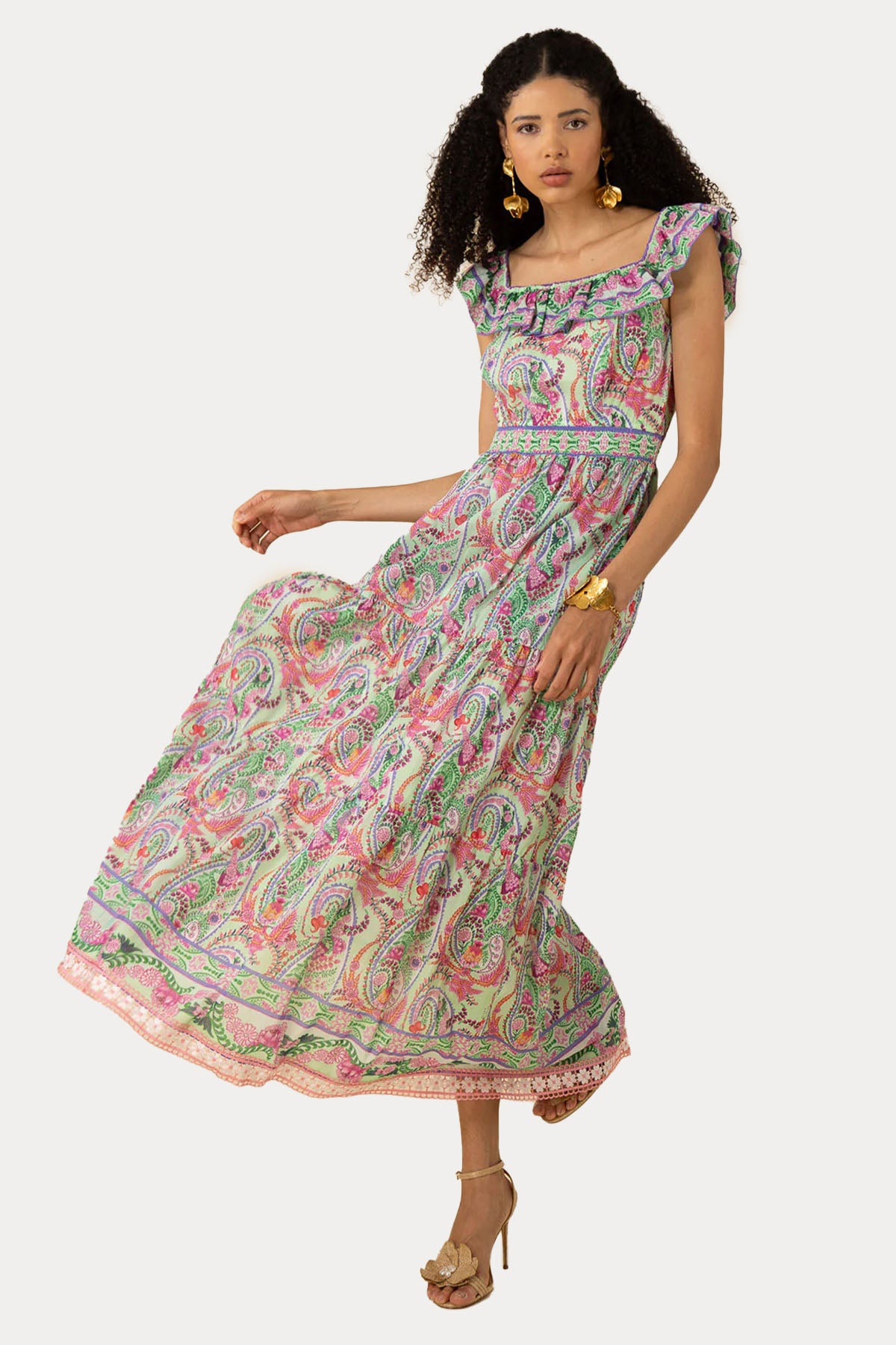 Hale Bob Straplez Yaka Renkli Desenli Maxi Elbise