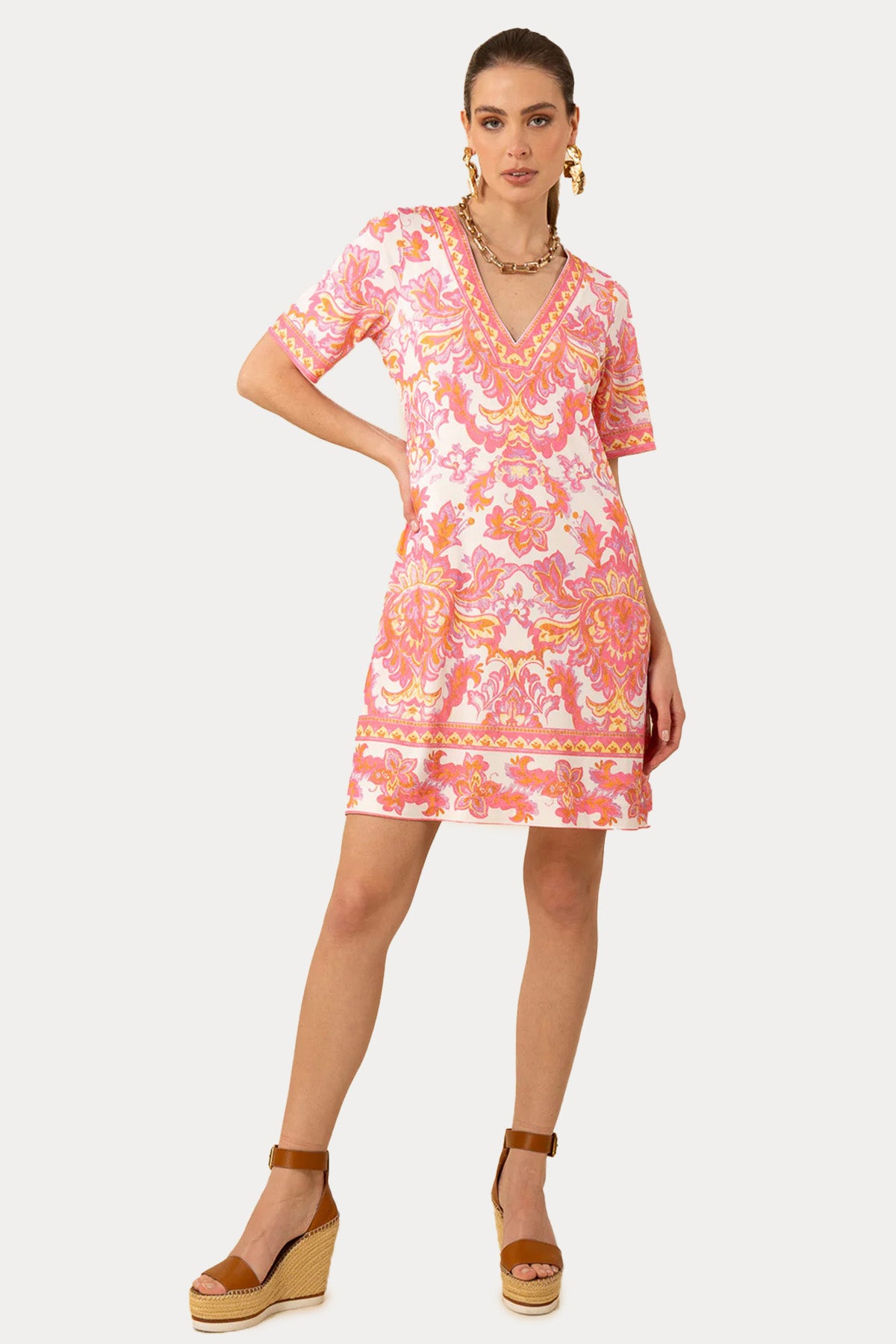 Hale Bob Renkli Desenli Streç Mini Elbise