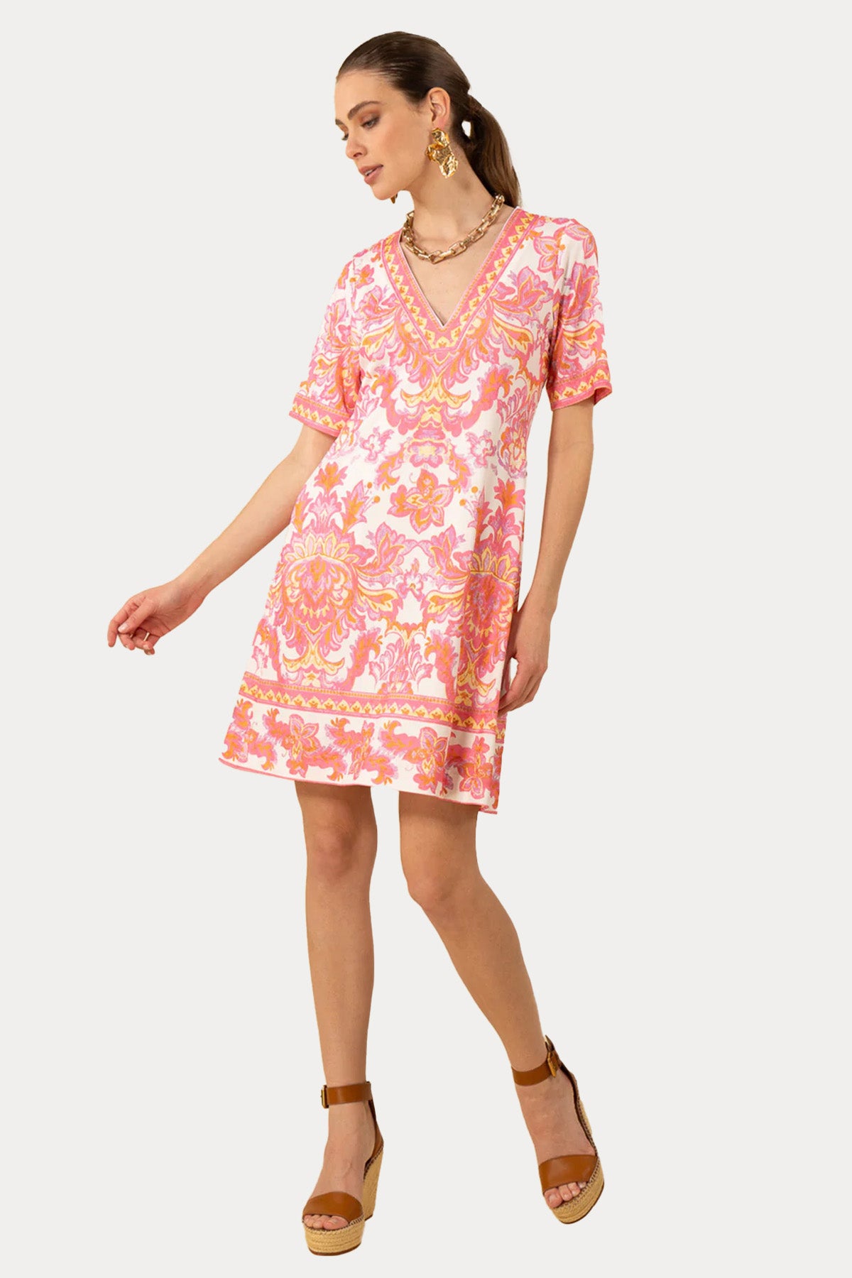 Hale Bob Renkli Desenli Streç Mini Elbise