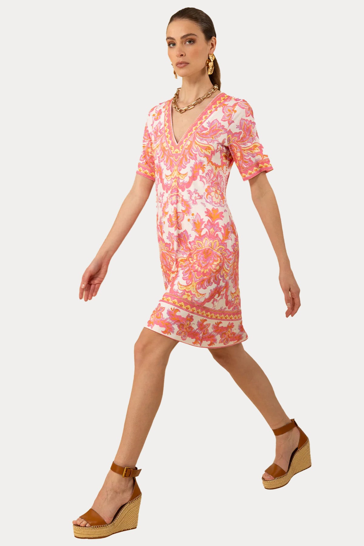 Hale Bob Renkli Desenli Streç Mini Elbise