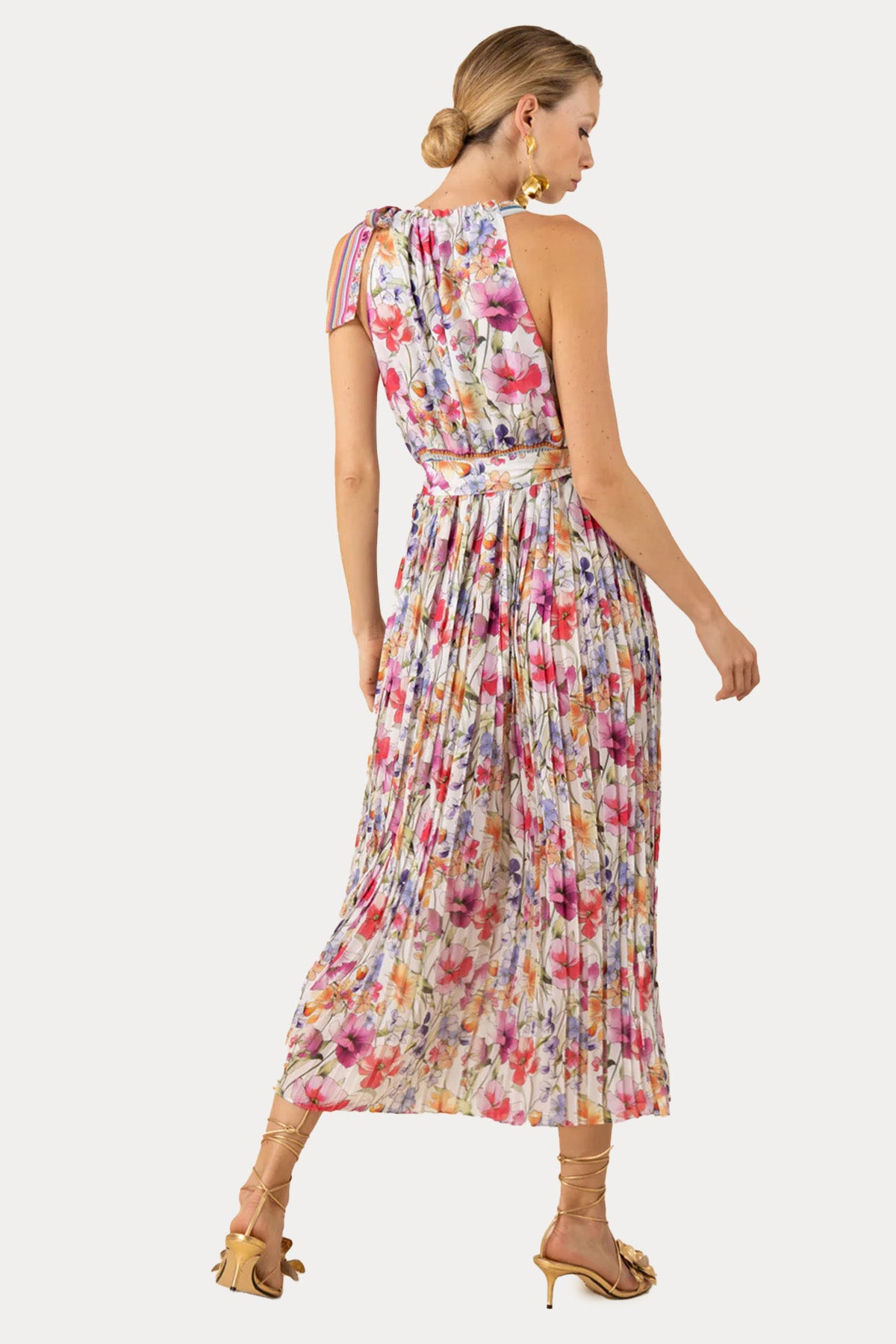Hale Bob Renkli Desenli Kemerli Maxi Elbise