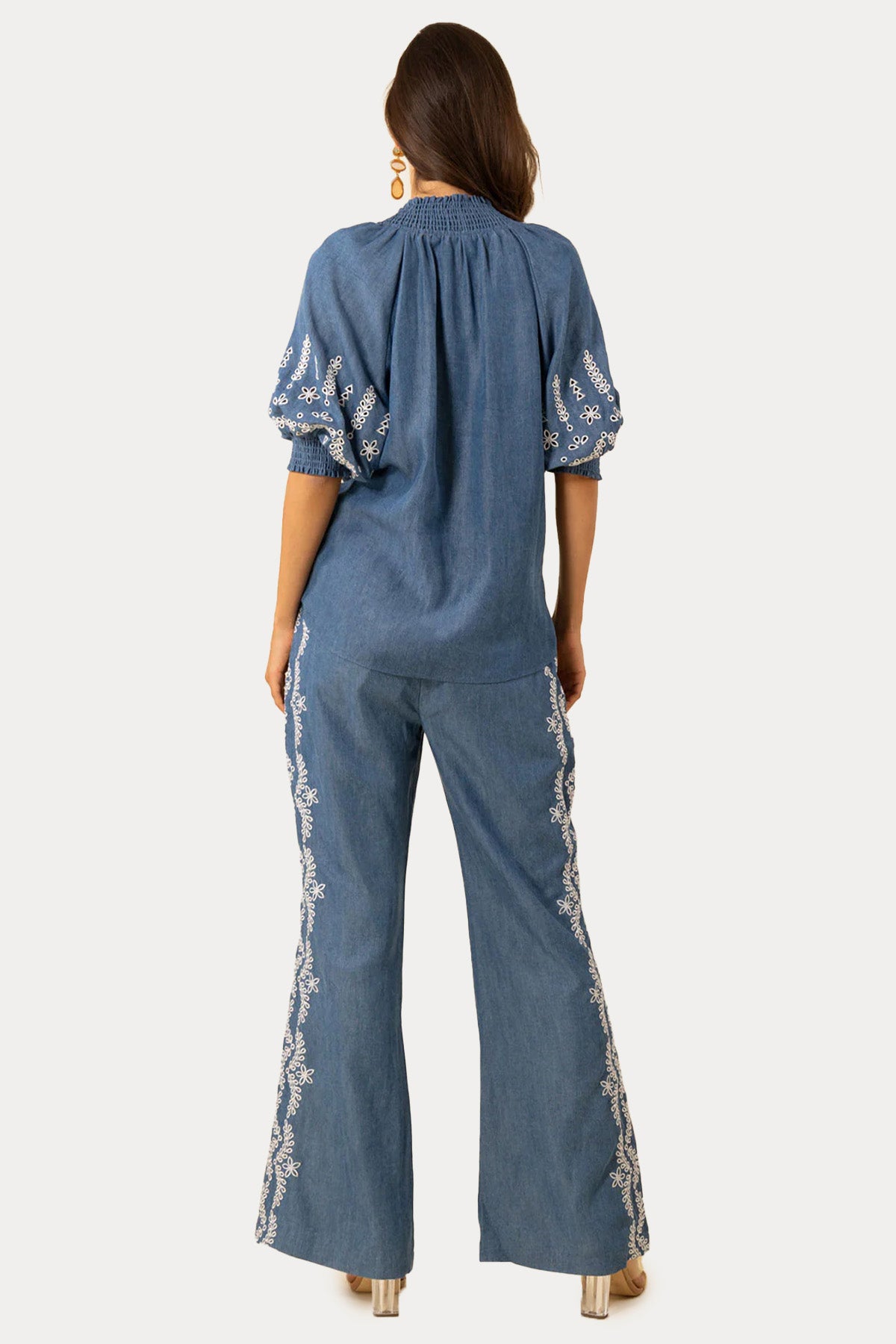 Hale Bob Relaxed Fit Streç Dik Yaka Nakışlı Gömlek