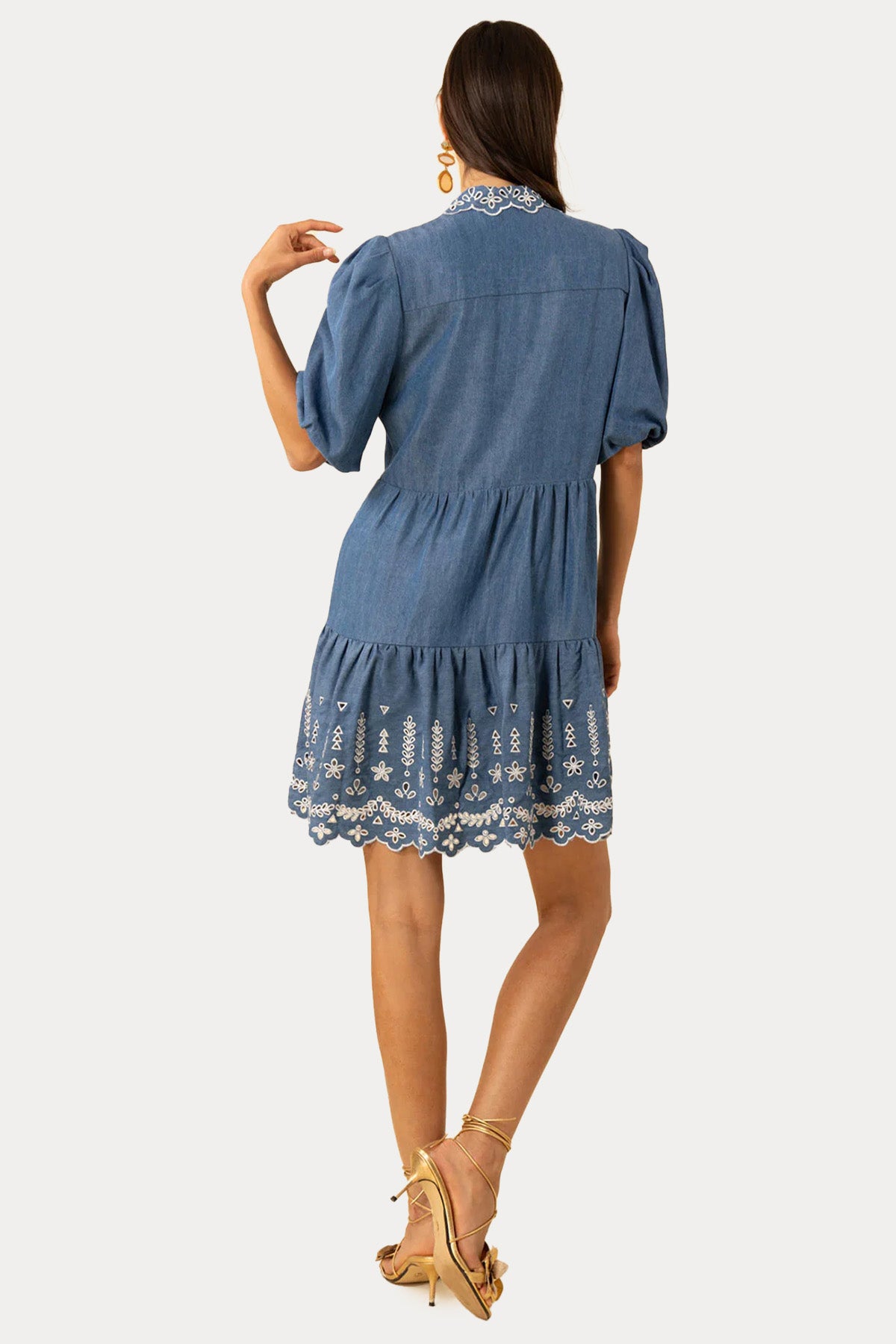 Hale Bob Nakışlı Mini Gömlek Elbise