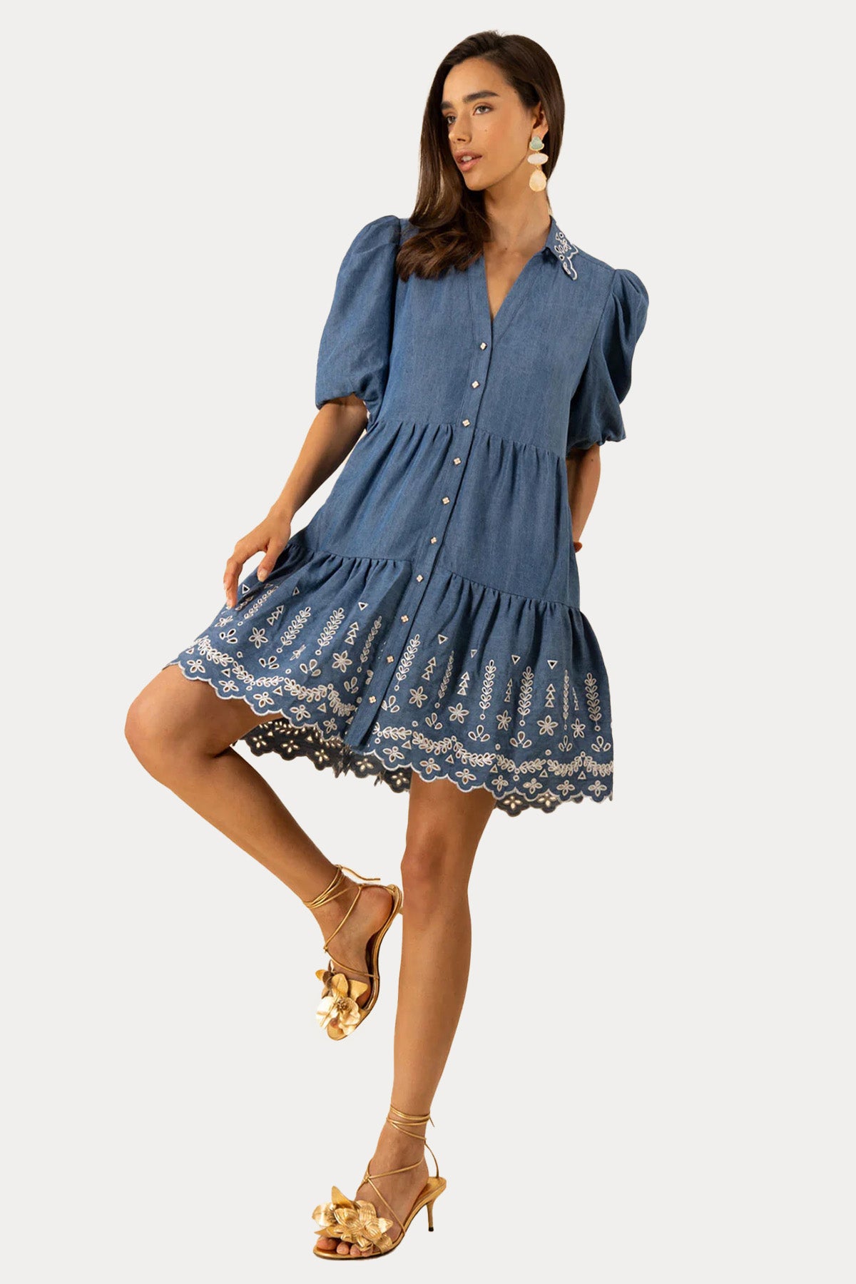 Hale Bob Nakışlı Mini Gömlek Elbise