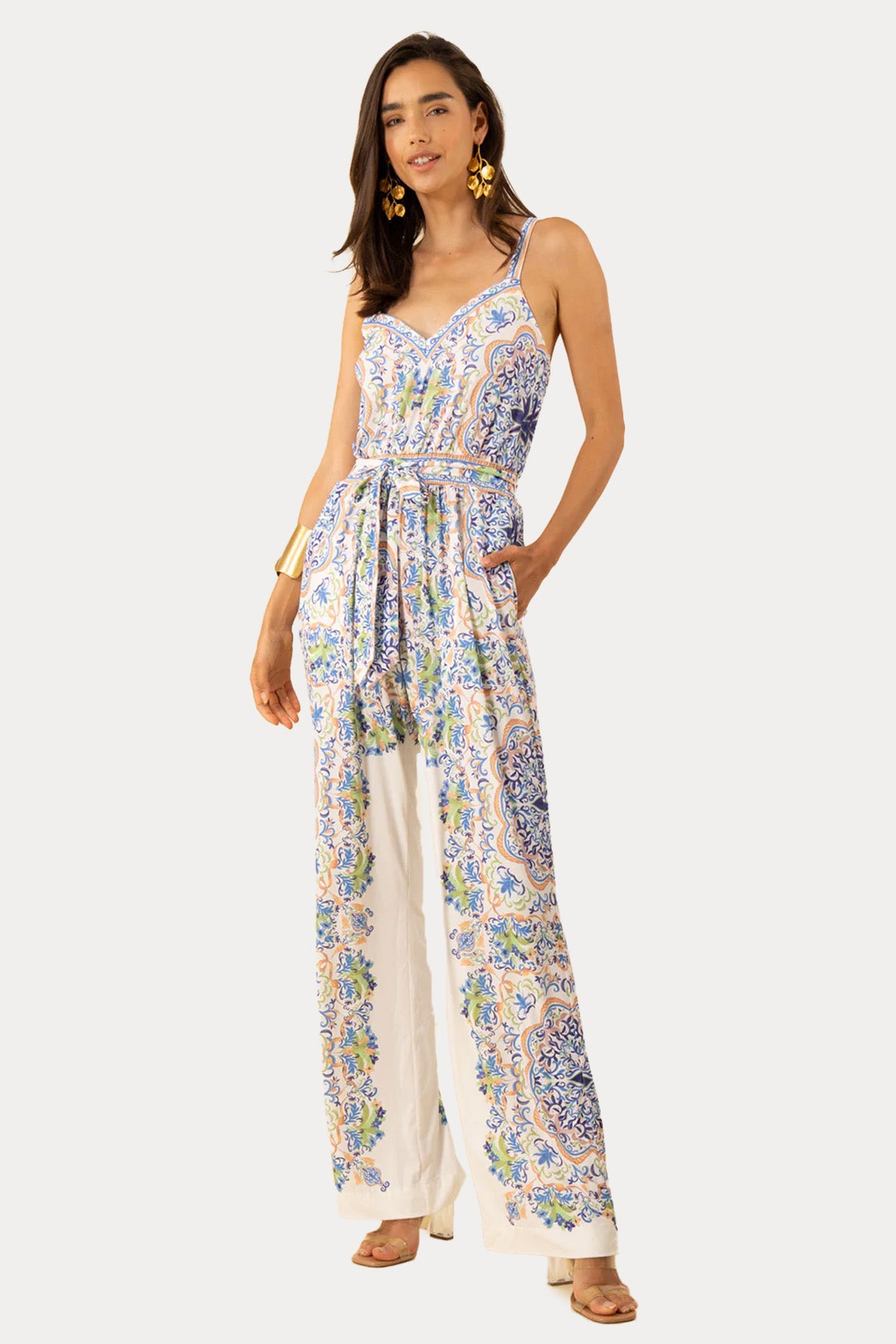 Hale Bob Renkli Desenli Streç Kemerli Tulum