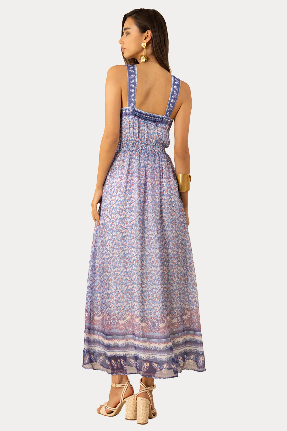 Hale Bob Renkli Desenli İpek Maxi Elbise