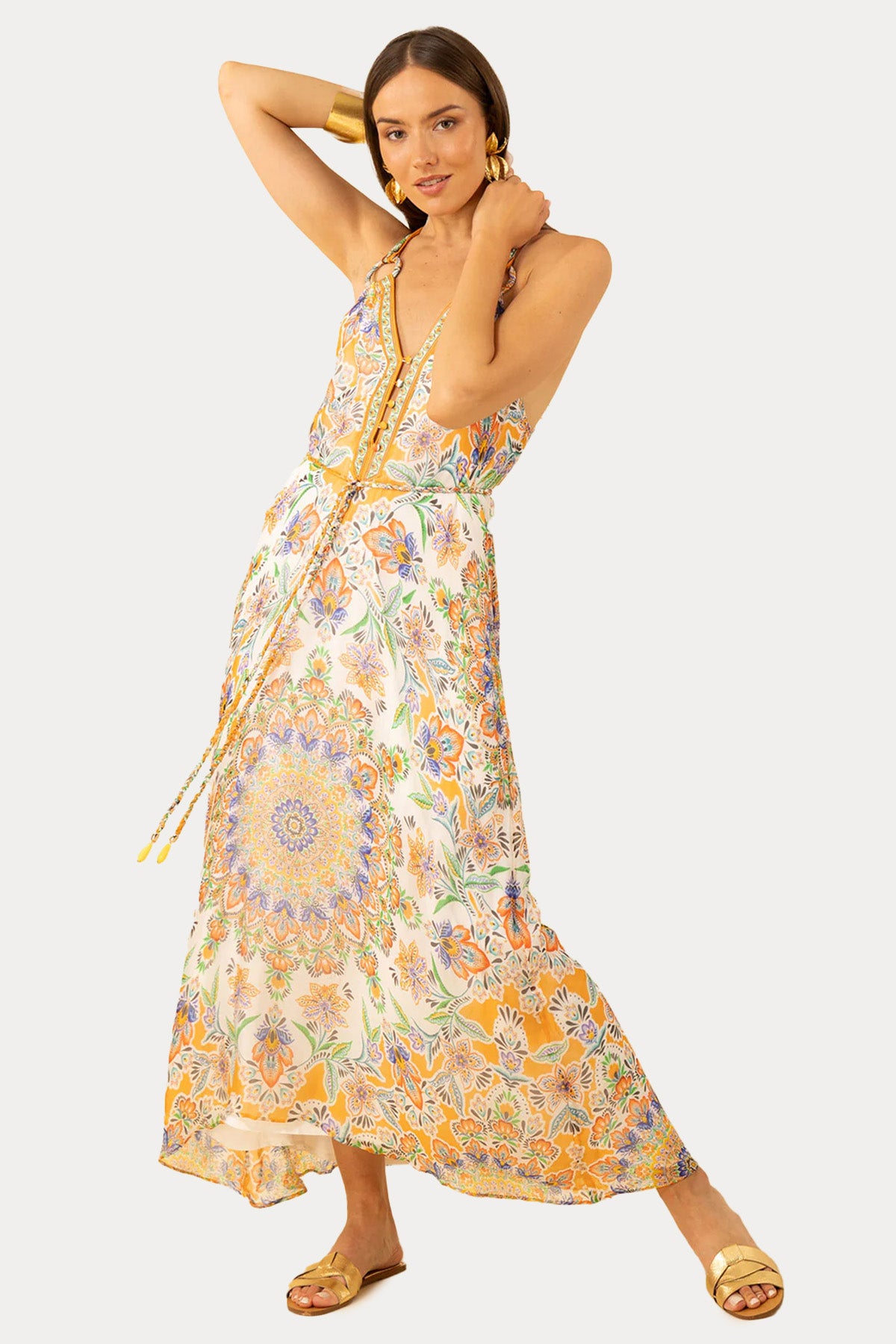 Hale Bob Boyundan Bağlamalı İpek Maxi Elbise