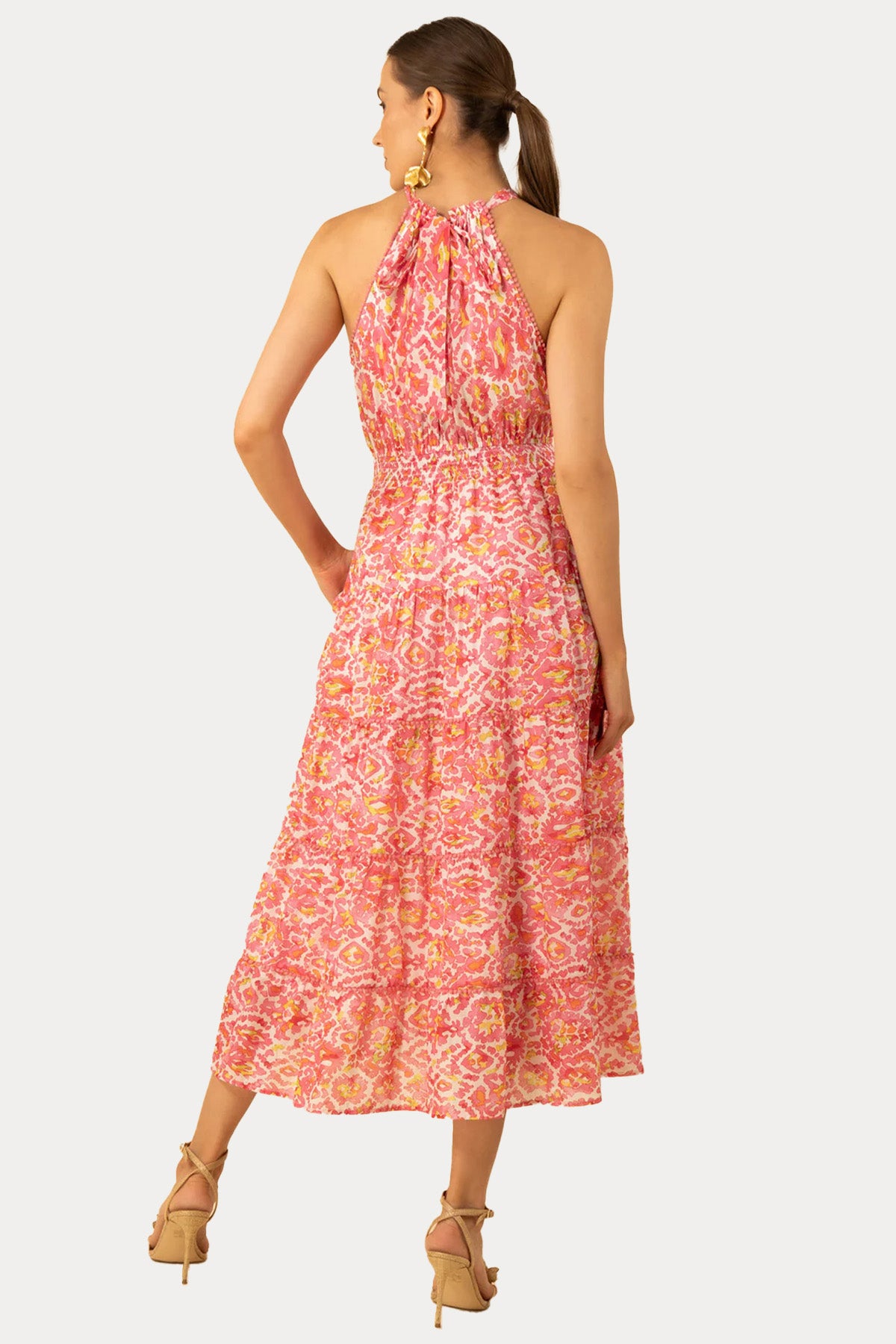 Hale Bob Renkli Desenli Midi Elbise