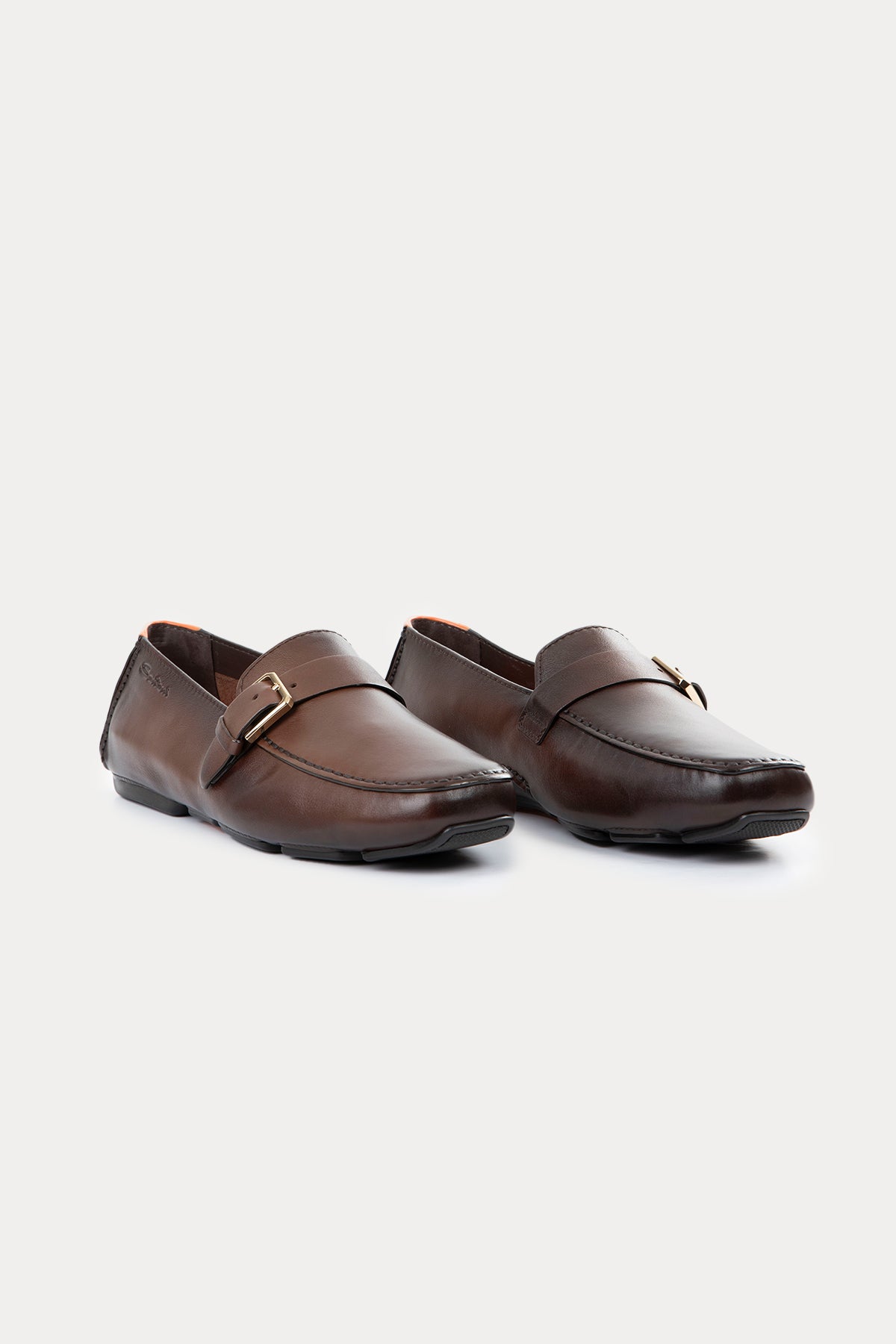 Santoni Tek Tokalı Küt Burun Deri Loafer Ayakkabı