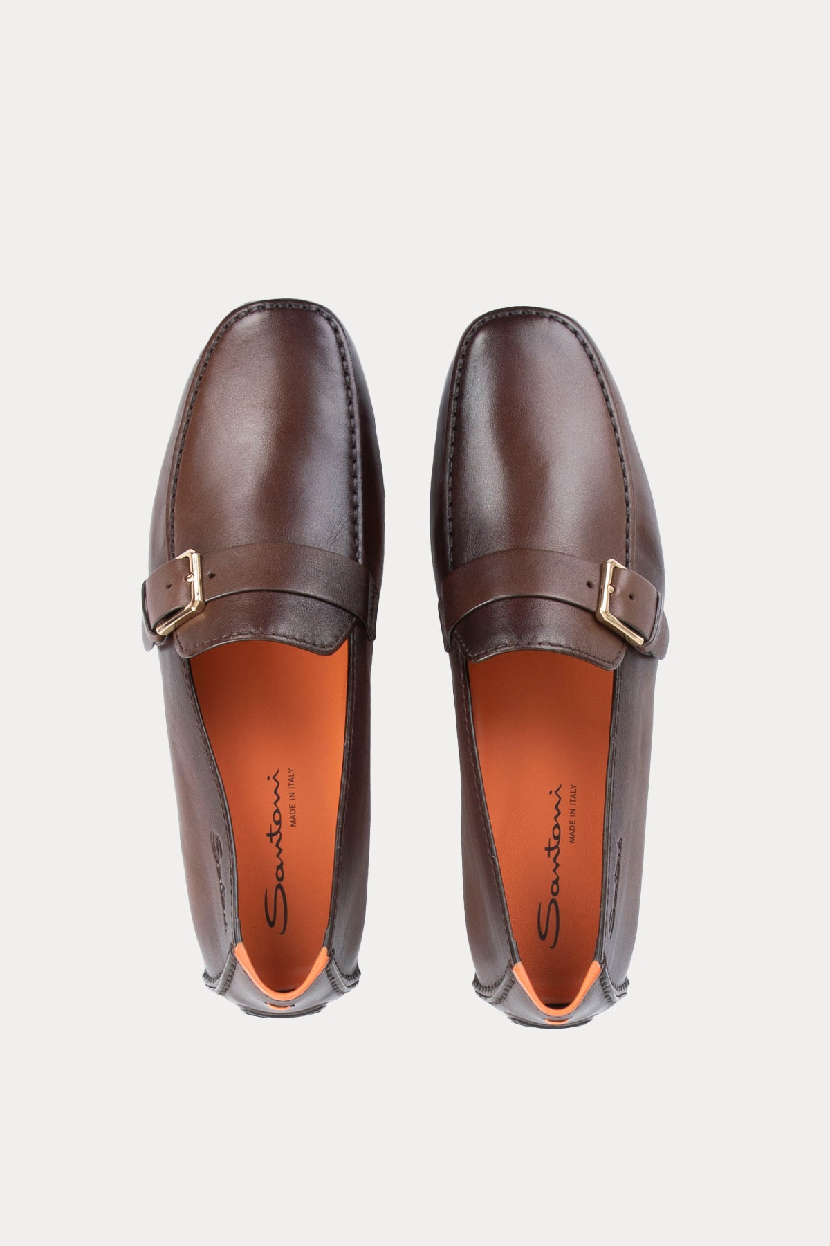 Santoni Tek Tokalı Küt Burun Deri Loafer Ayakkabı