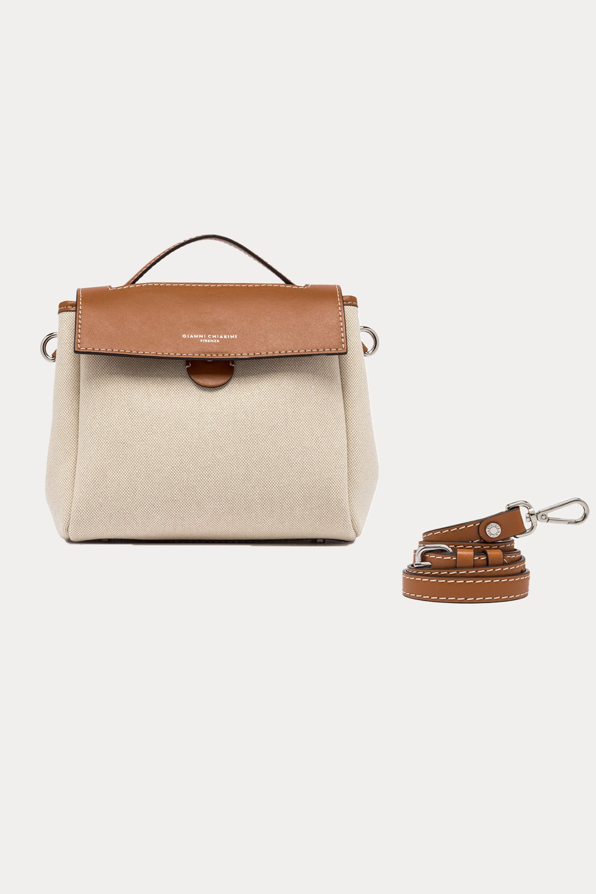 Gianni Chiarini Clio Deri Kombinasyonlu Kanvas Kumaş Omuz Çantası