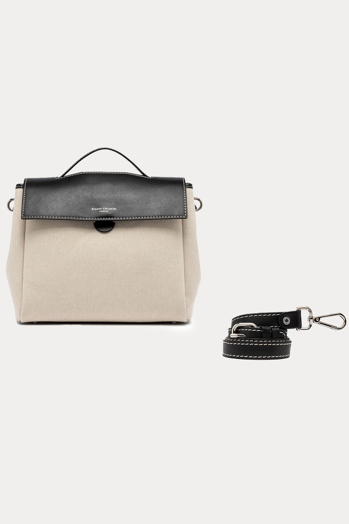 Gianni Chiarini Clio Deri Kombinasyonlu Kanvas Kumaş Omuz Çantası