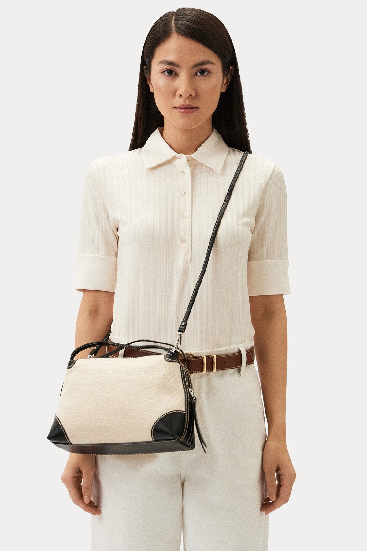 Gianni Chiarini Alifa Deri Kombinasyonlu Rafya Kumaş El Çantası