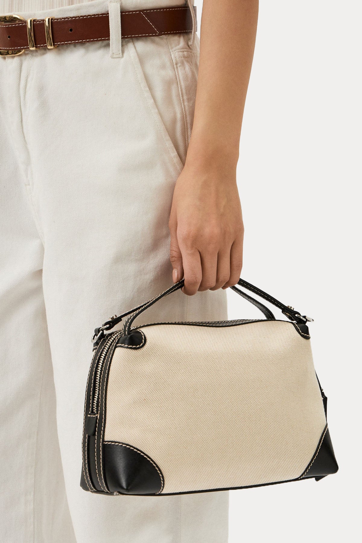 Gianni Chiarini Alifa Deri Kombinasyonlu Rafya Kumaş El Çantası