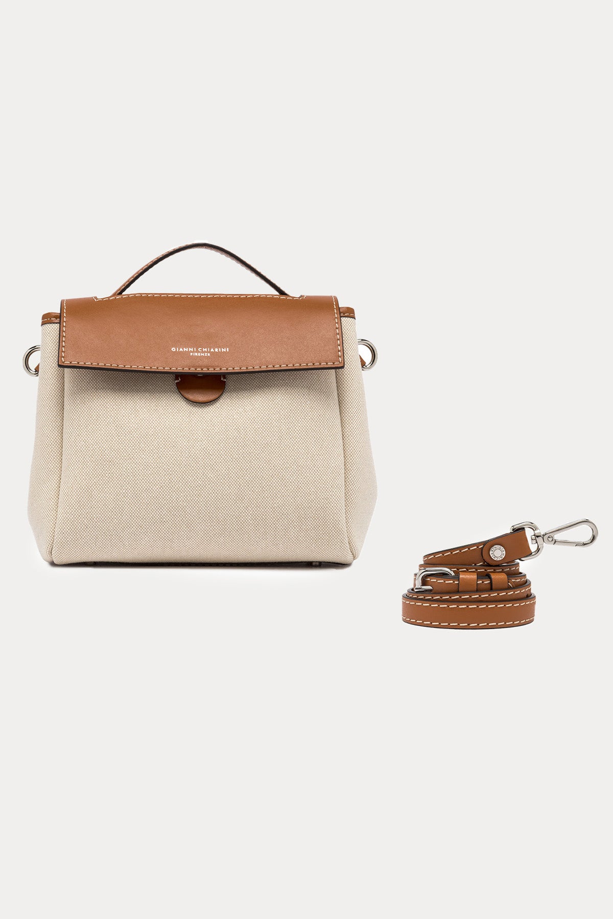 Gianni Chiarini Clio Deri Kombinasyonlu Kanvas Kumaş Omuz Çantası