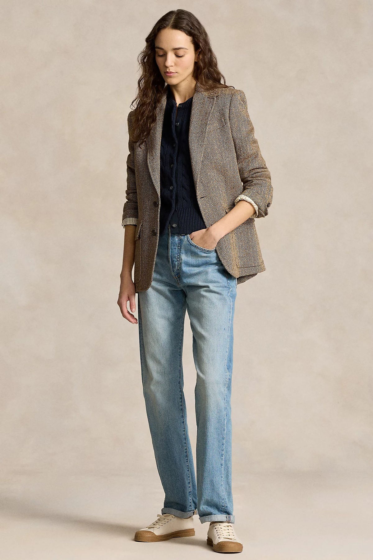 Polo Ralph Lauren Yuvarlak Yaka Saç Örgü Triko Ceket