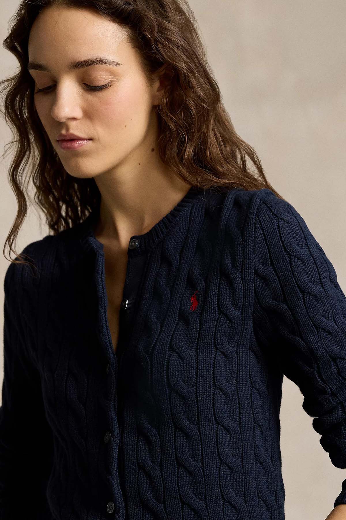 Polo Ralph Lauren Yuvarlak Yaka Saç Örgü Triko Ceket