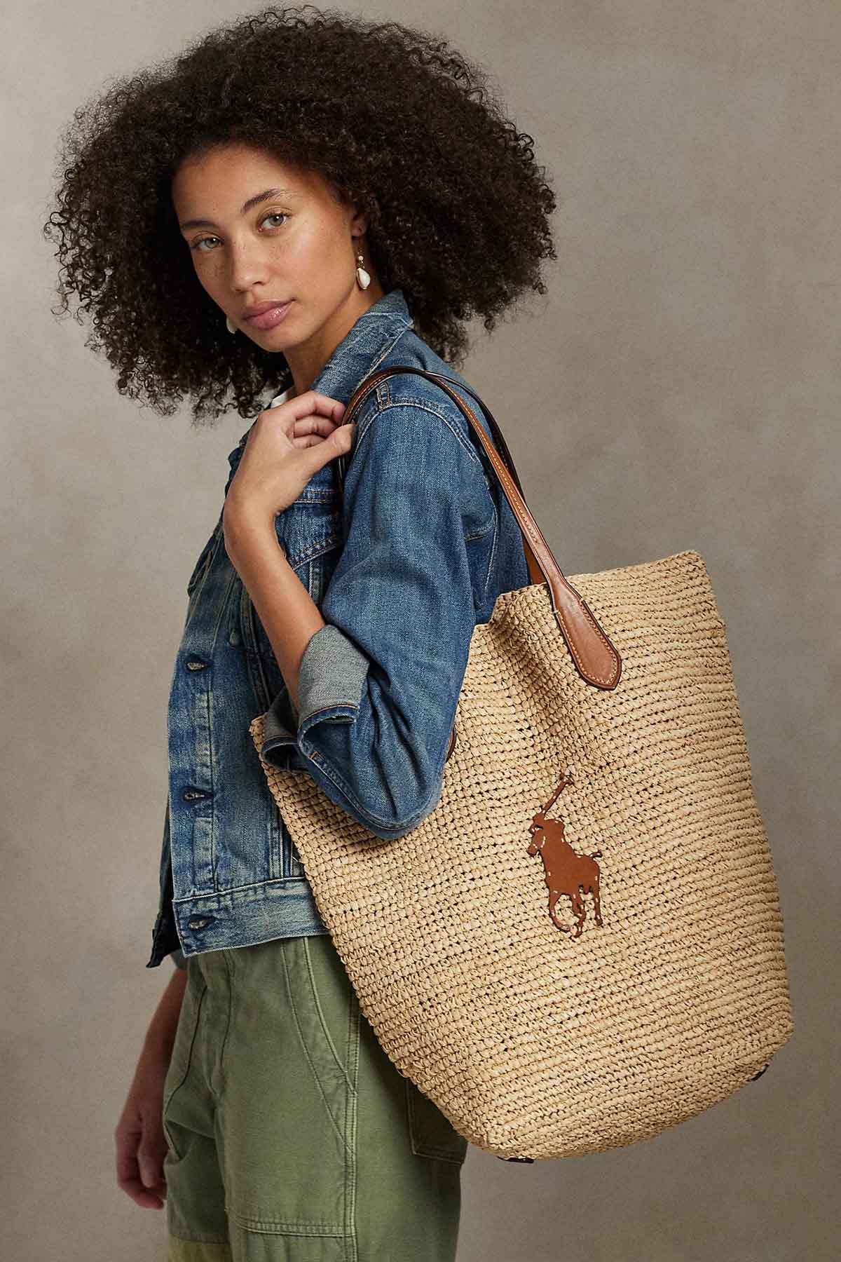 Polo Ralph Lauren Deri Kombinasyonlu Hasır Örgü Shopping Bag Çanta