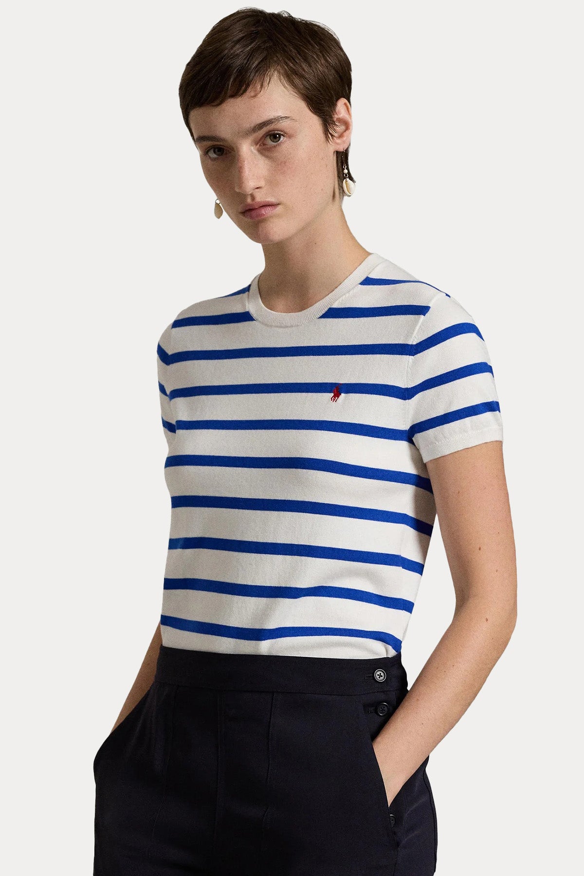 Polo Ralph Lauren Yuvarlak Yaka Çizgili İnce Örgü Triko