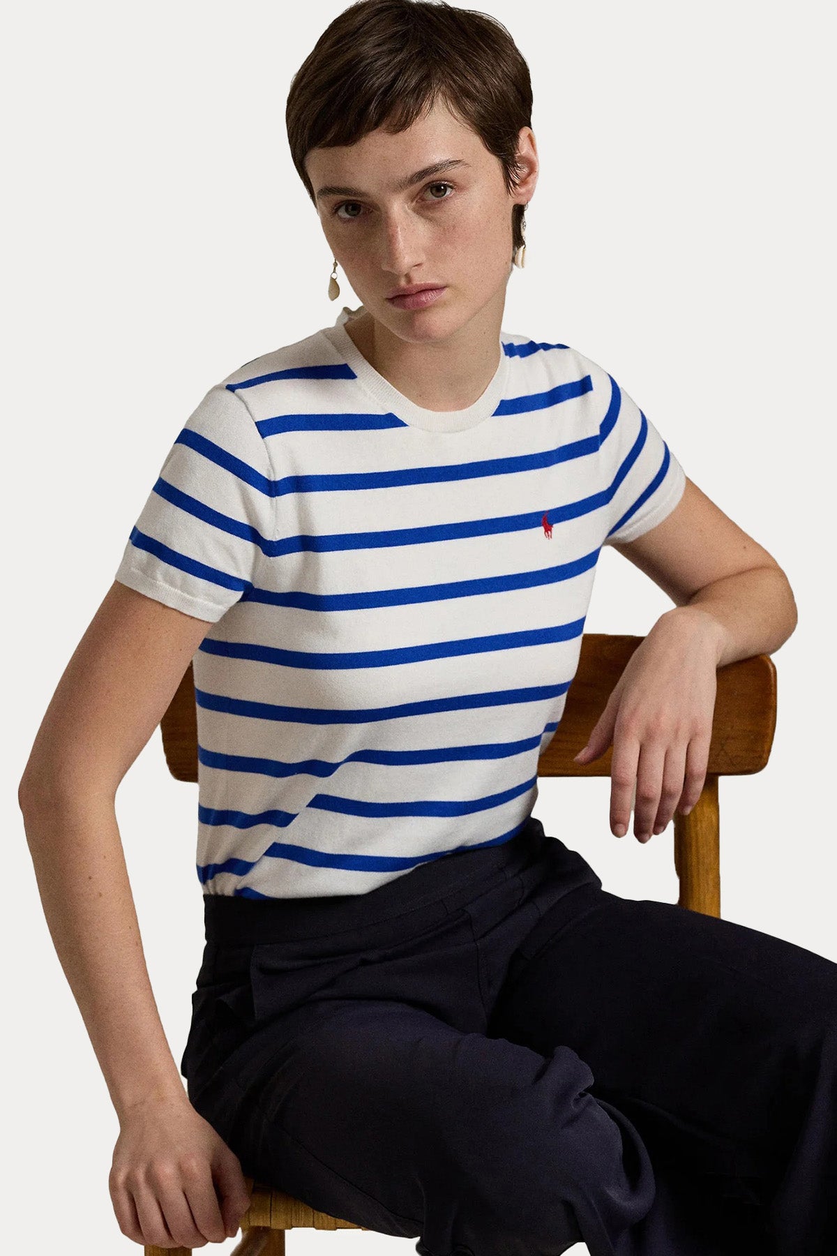 Polo Ralph Lauren Yuvarlak Yaka Çizgili İnce Örgü Triko