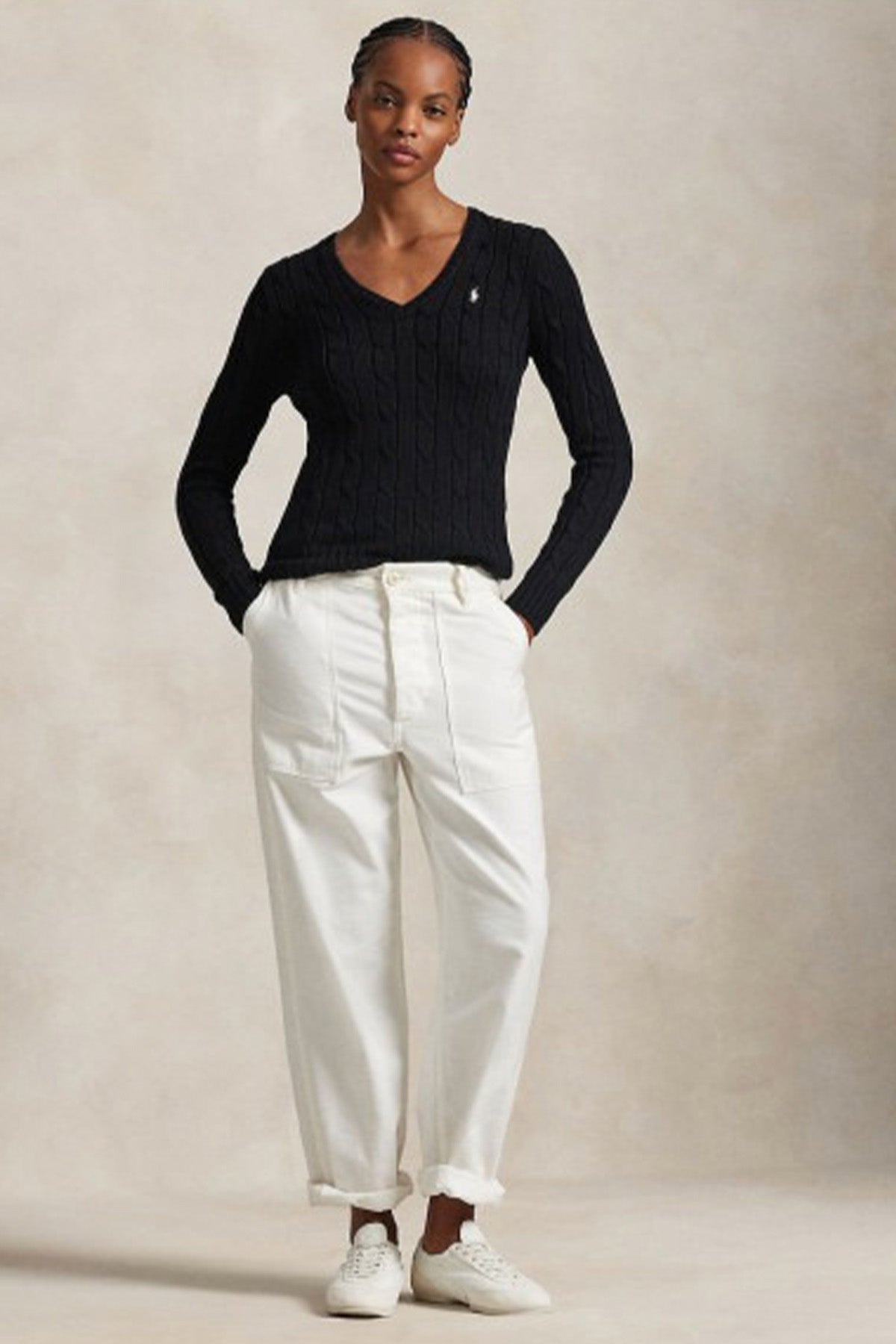 Polo Ralph Lauren Pima Cotton Slim Fit V Yaka Saç Örgü Triko