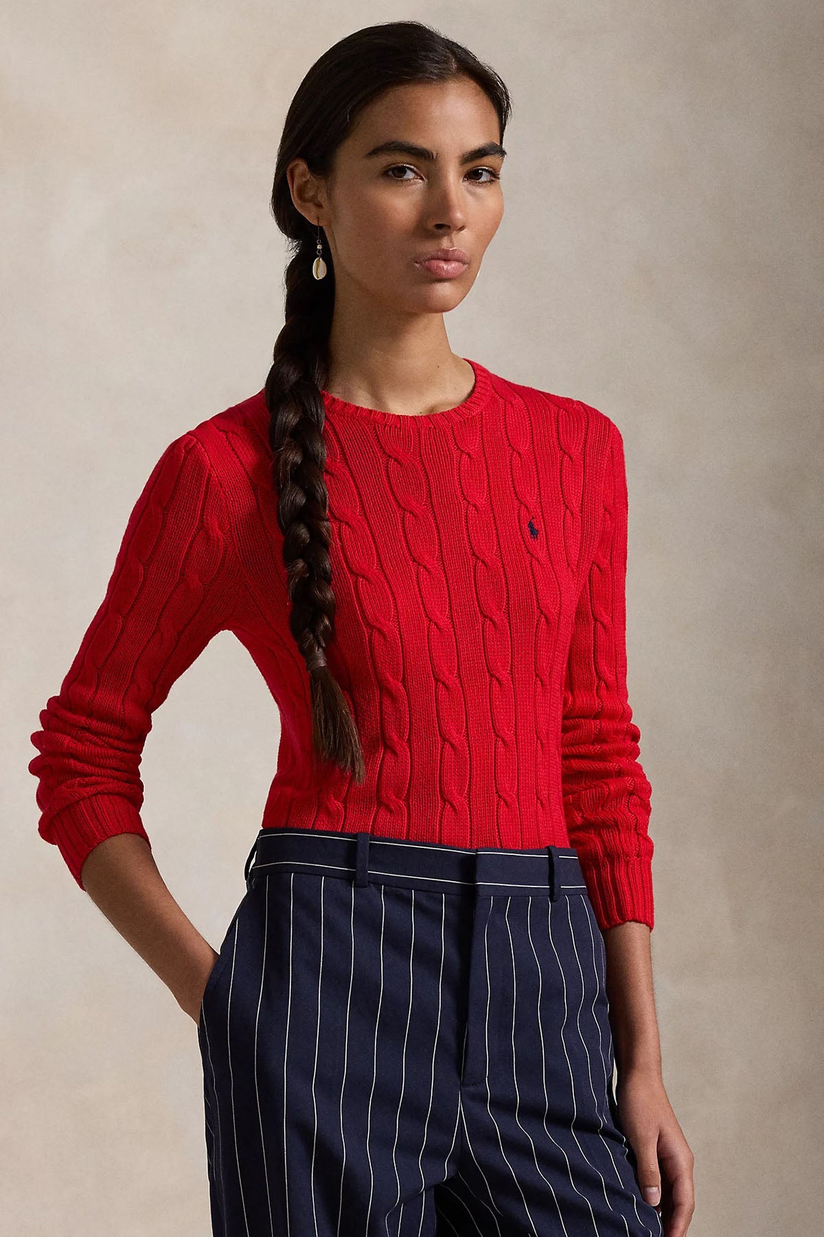 Polo Ralph Lauren Pima Cotton Slim Fit Yuvarlak Yaka Saç Örgü Triko