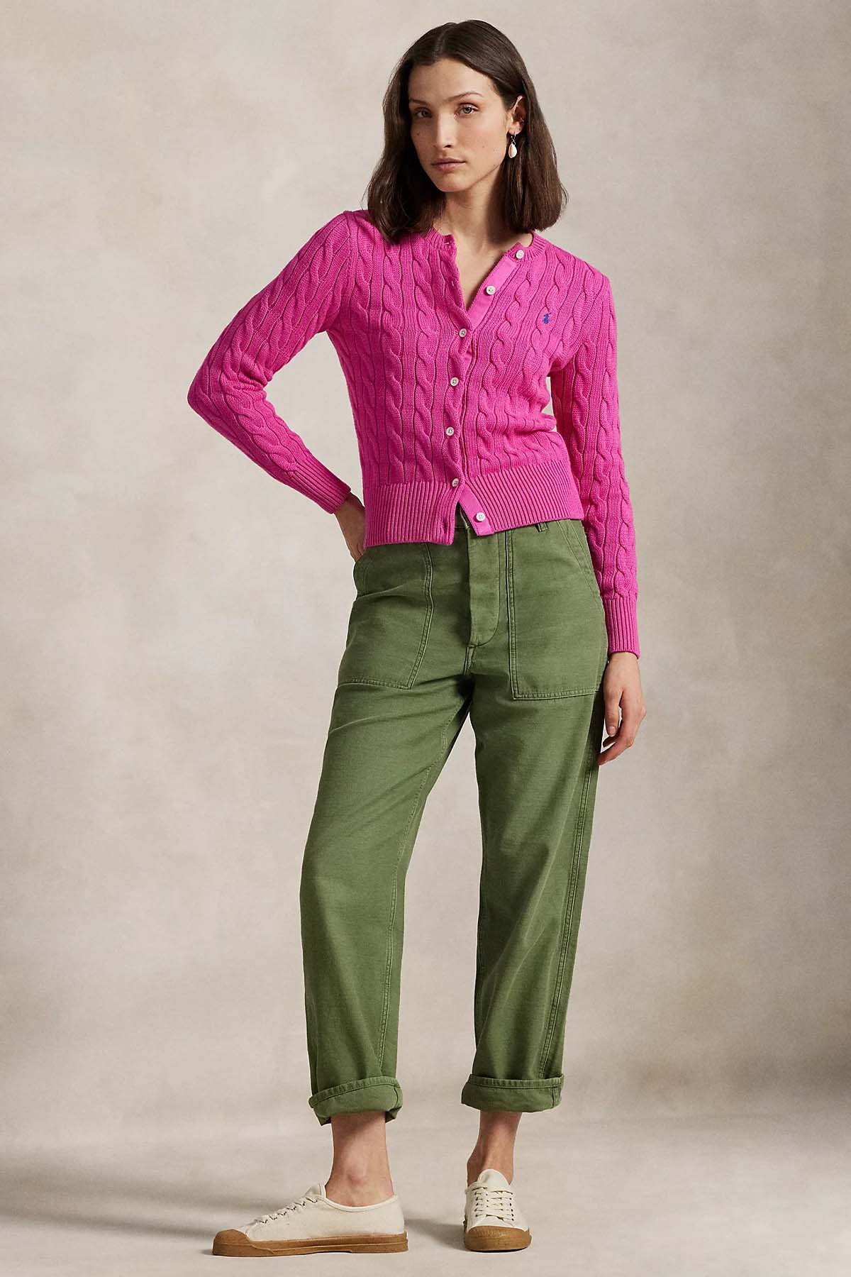 Polo Ralph Lauren Yuvarlak Yaka Saç Örgü Triko Ceket