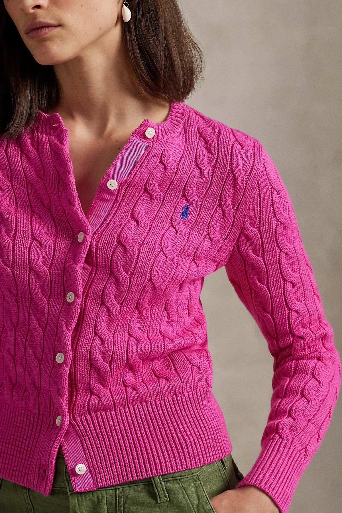 Polo Ralph Lauren Yuvarlak Yaka Saç Örgü Triko Ceket